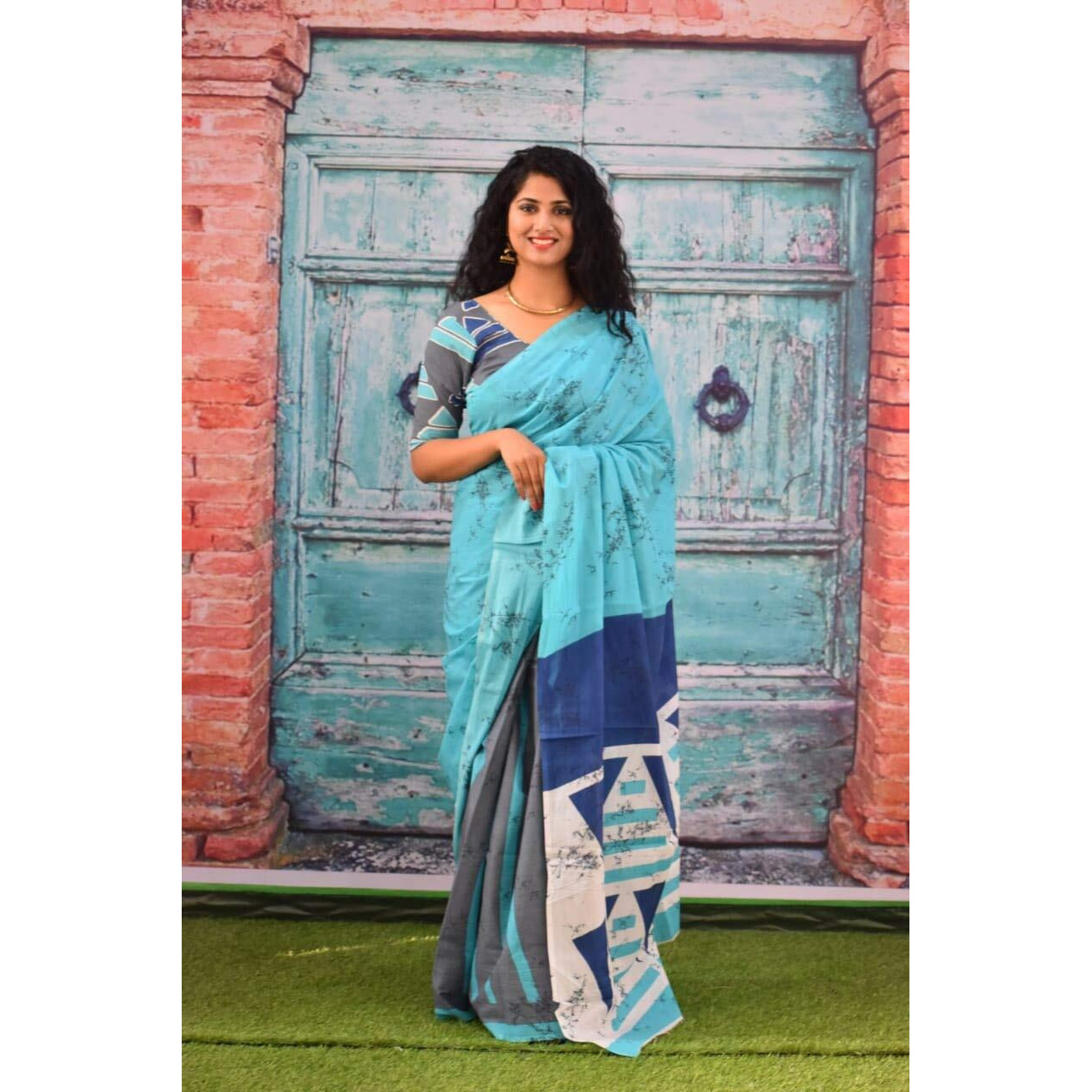 Kiaaron Womens Hand Block Kalamkari Batik Bagru Jaipuri Ikat Printed Handloom Pure Cotton Mulmul Traditional Ethnic Cotton Sarees With Printed Blouse Piece - Multicolor