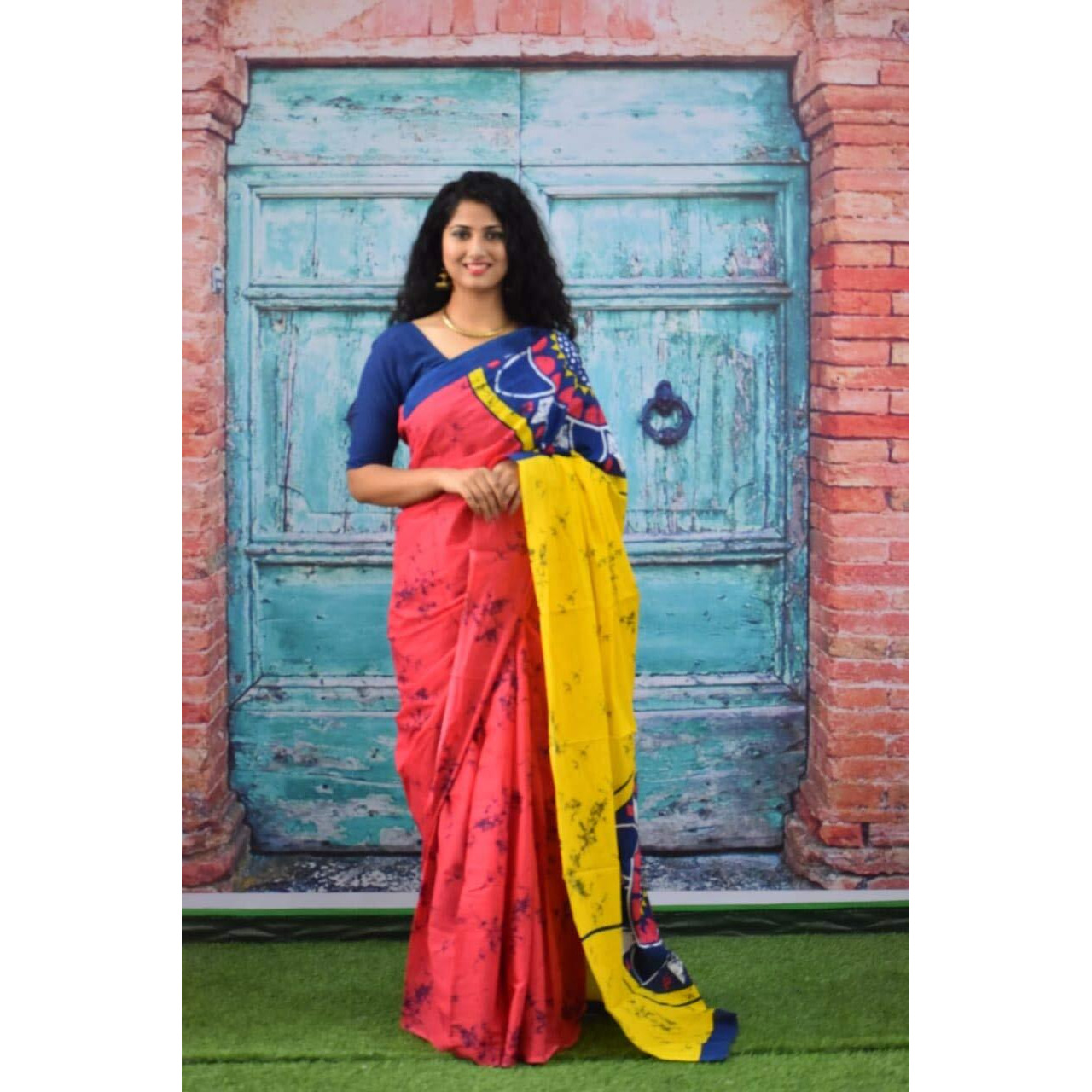 Kiaaron Womens Hand Block Kalamkari Batik Bagru Jaipuri Ikat Printed Handloom Pure Cotton Mulmul Traditional Ethnic Cotton Sarees With Printed Blouse Piece - Pink