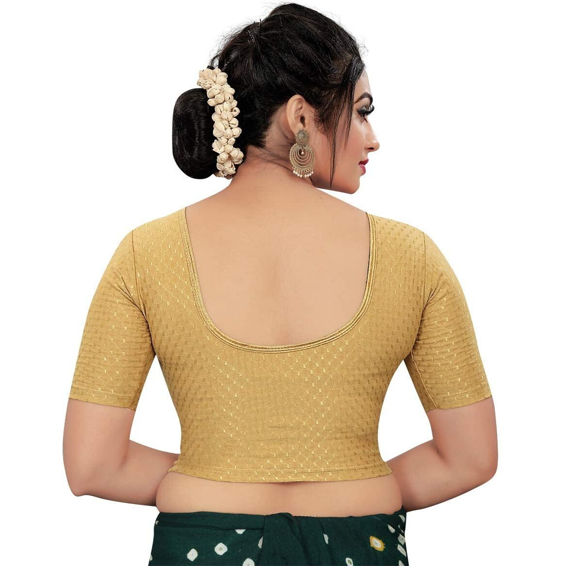 Sidhidata Round Neck Dobby Cotton Lycra Stretchable Elbow Sleeve Readymade Saree Blouse for Women Stylish (Free Size-28-36, Beige)
