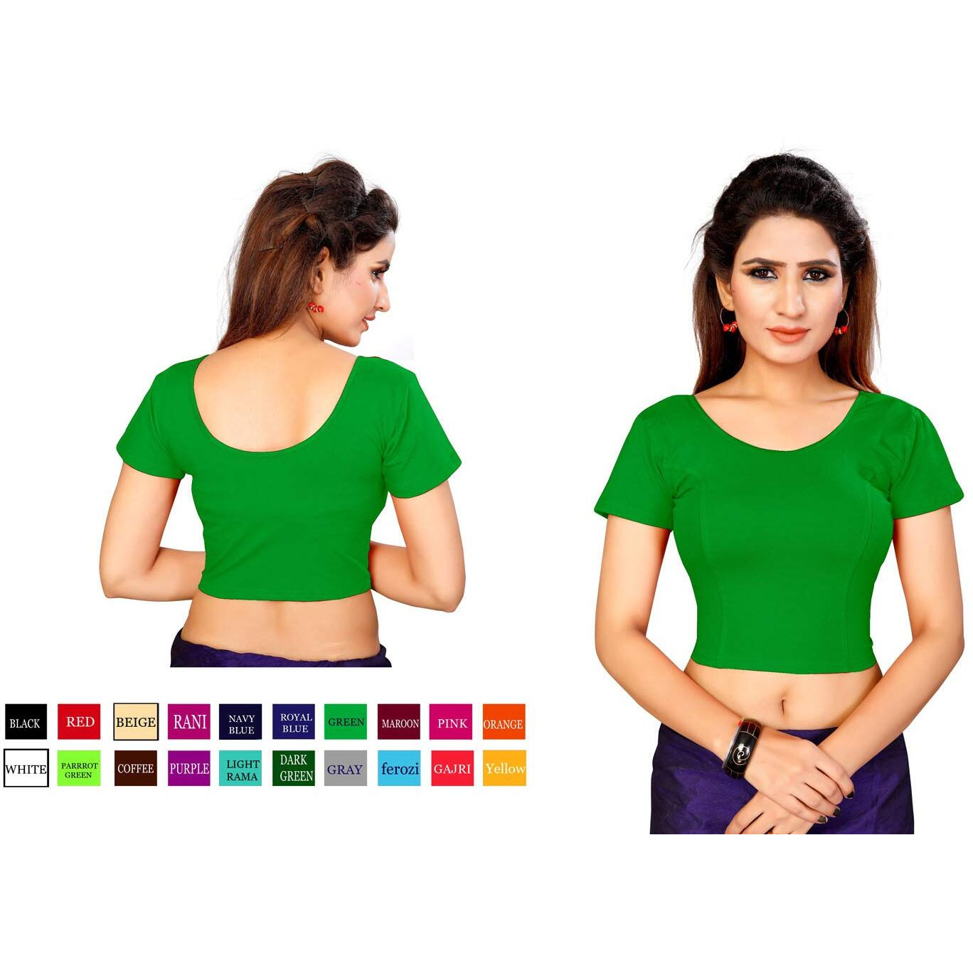 Sidhidata Womens Cotton Solid Short Sleeve Blouse (PS 60 Royal Blue_Royal Blue_Free Size)