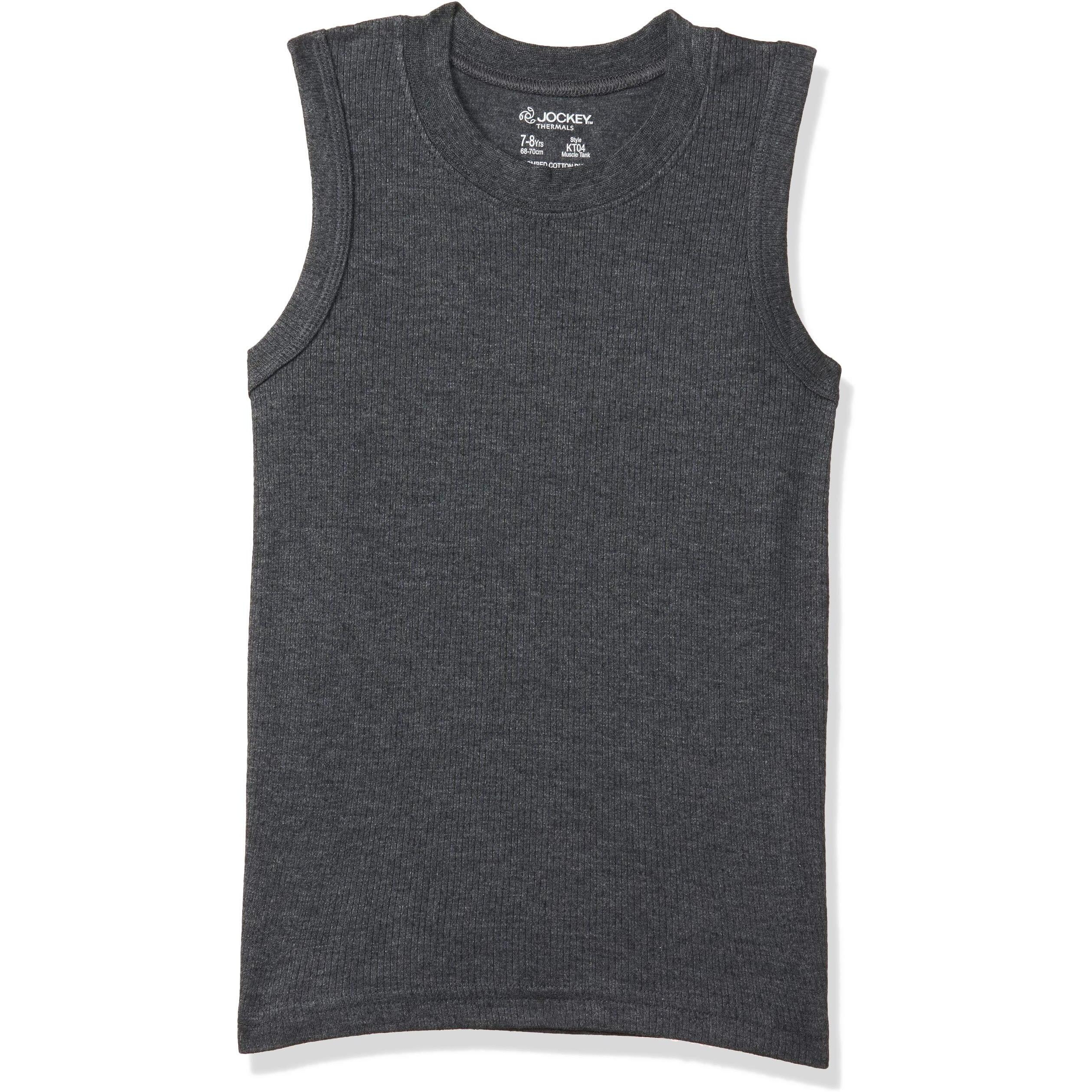 Jockey KT04 Unisex Kids Super Combed Cotton Rich Sleeveless Thermal Muscle Vest with Stay Warm and Stay Fresh Treatment_Charcoal Melange_7-8 Yrs