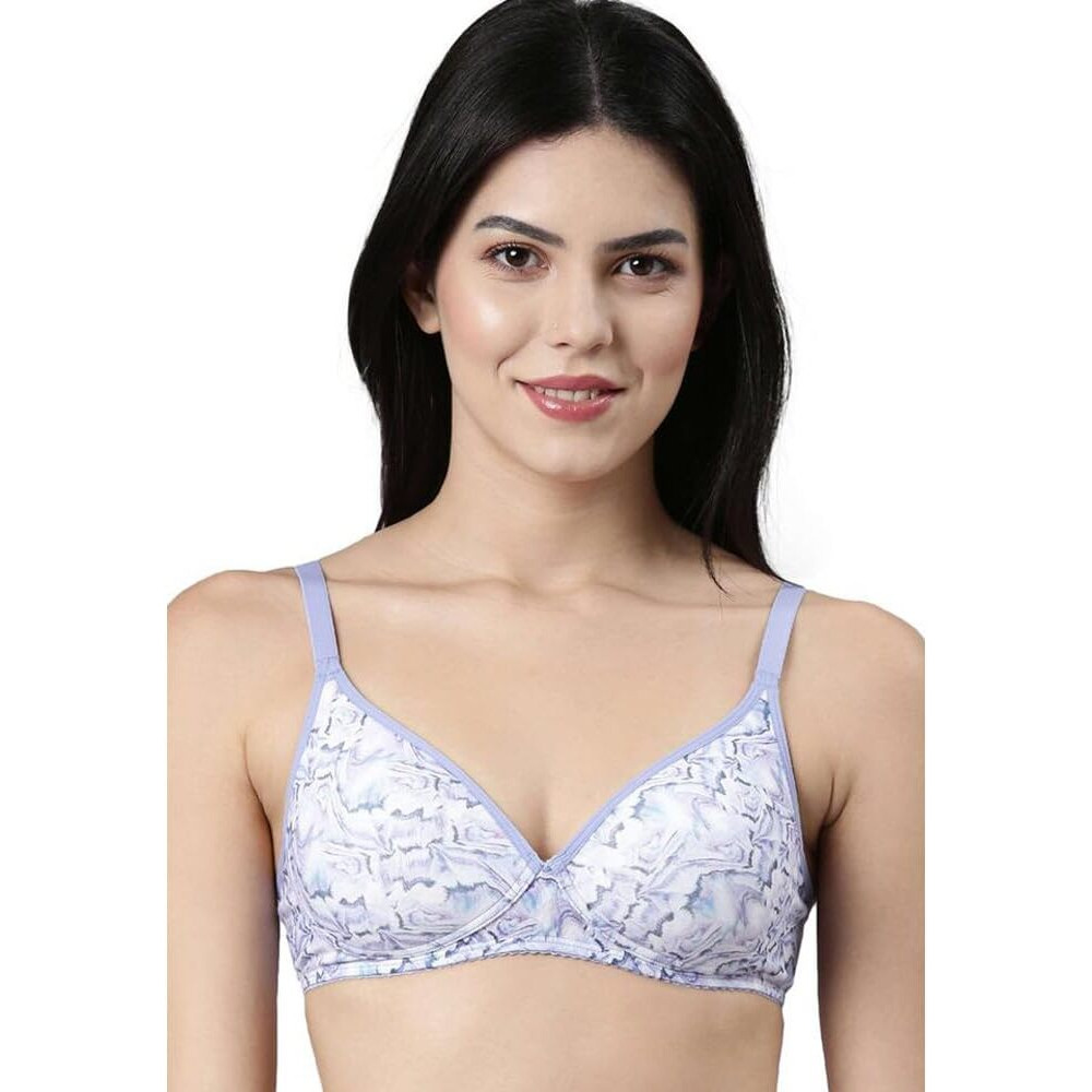 Enamor Womens Cotton Wire Free Casual T-Shirt Bra (A039_Lilac Marble Print