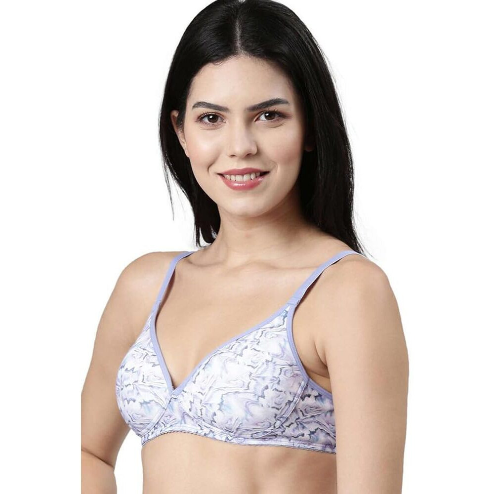 Enamor Womens Cotton Wire Free Casual T-Shirt Bra (A039_Lilac Marble Print