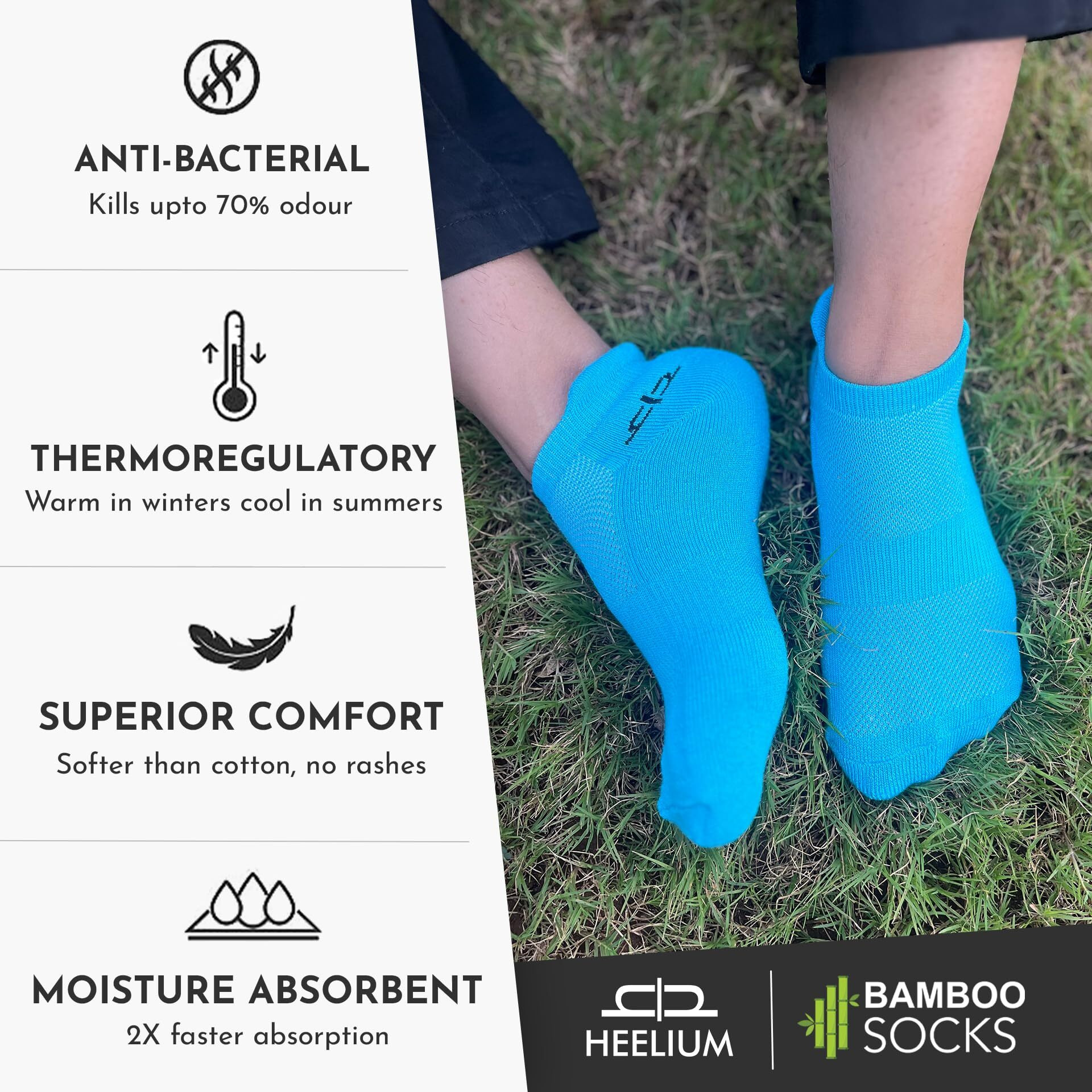 HEELIUM Bamboo Anklet Socks for Women|Ankle Length|Odour-Free & Breathable|Padded Base & Anti-bacterial|3X Softer than Cotton Socks Blue