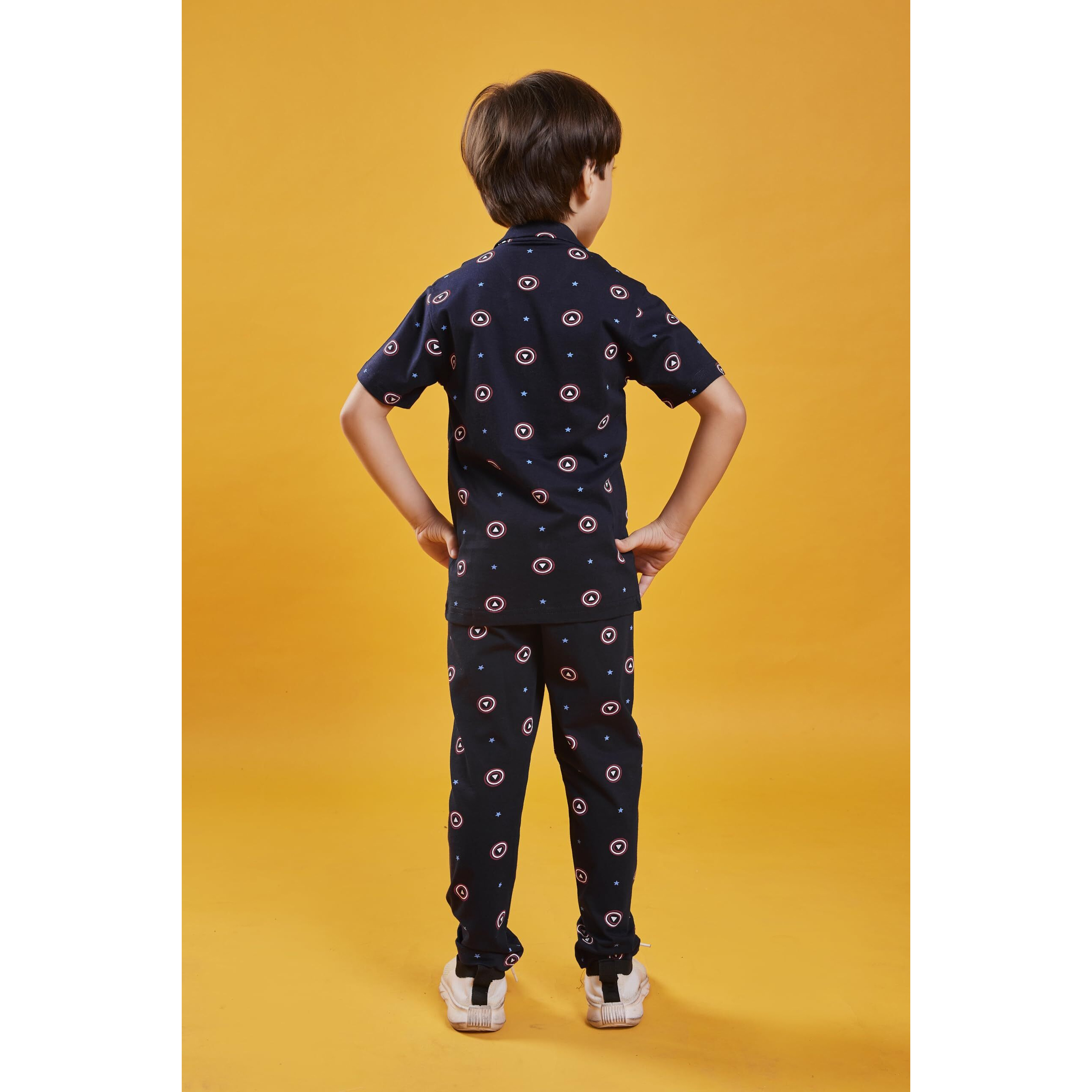 3BROS Unisex Pure Cotton Short Sleeve Kids Night Dress for Boys & Girls Nightwear/Sleepsuit/Loungewear Night Suit/Top and Pyjama Combo Set (Dark Blue) (3-4 Years) | JB20HS6031_224_60