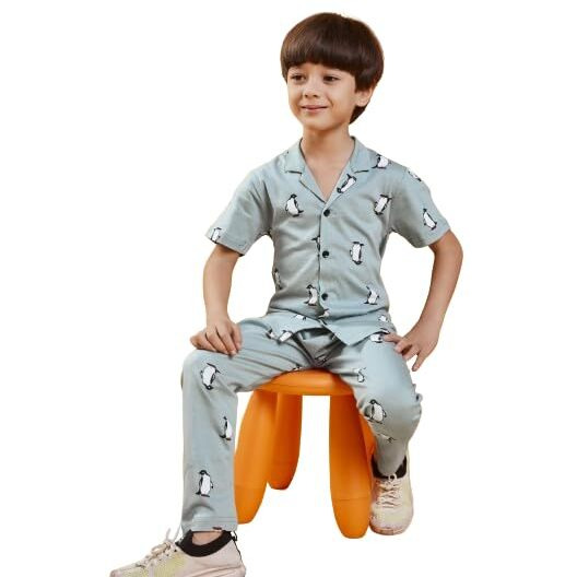 3BROS Unisex Pure Cotton Short Sleeve Kids Night Dress for Boys & Girls Nightwear/Sleepsuit/Loungewear Night Suit/Top and Pyjama Combo Set (Green) (2-3 Years) | JB20HS6031_223_55