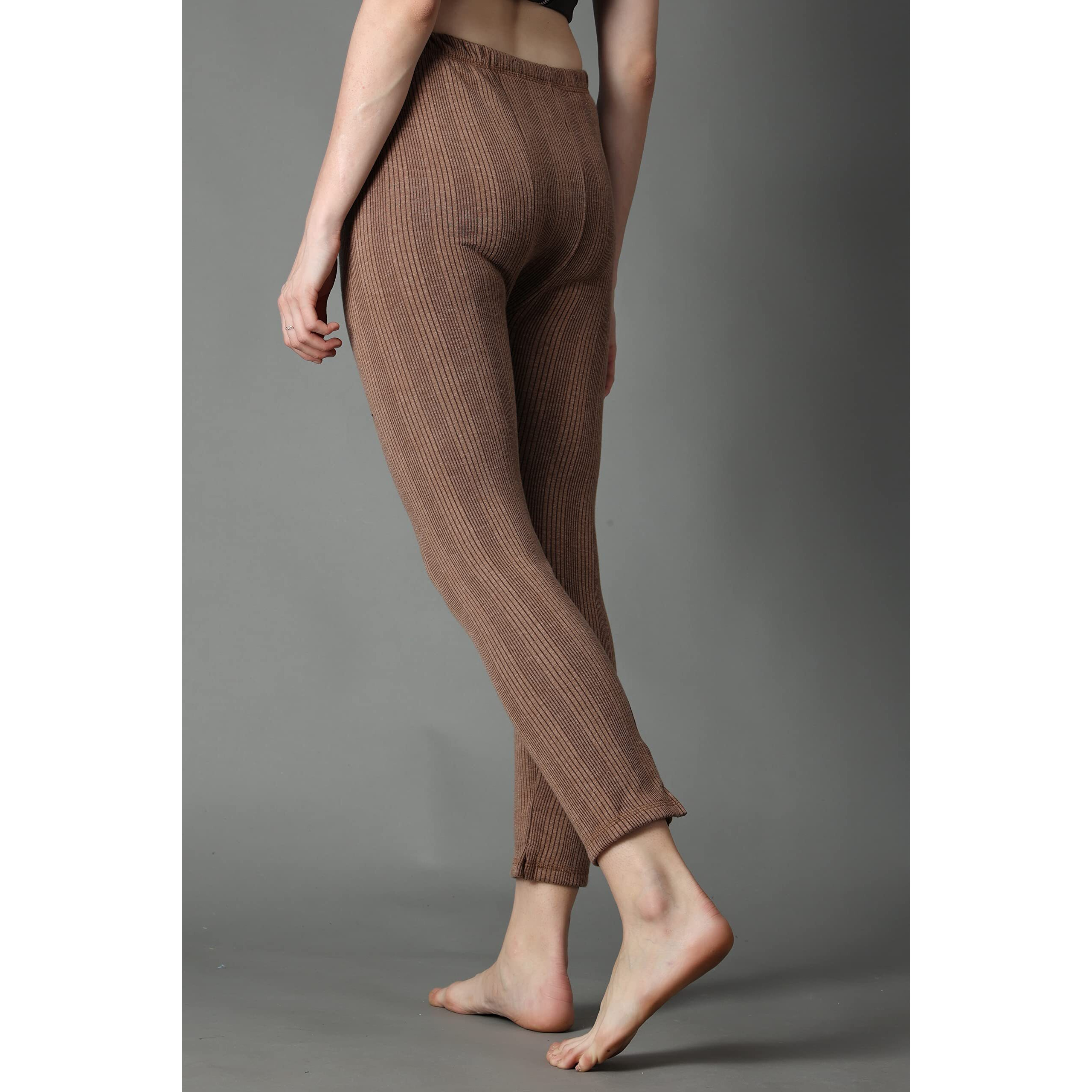 Wearslim Womens Cotton Quilted Winter Lightweight Thermal Underwear for Women Long Johns Bottom and Spaghetti Set with Fleece Lined Soft Warmer Color - Brown (Size - XL)
