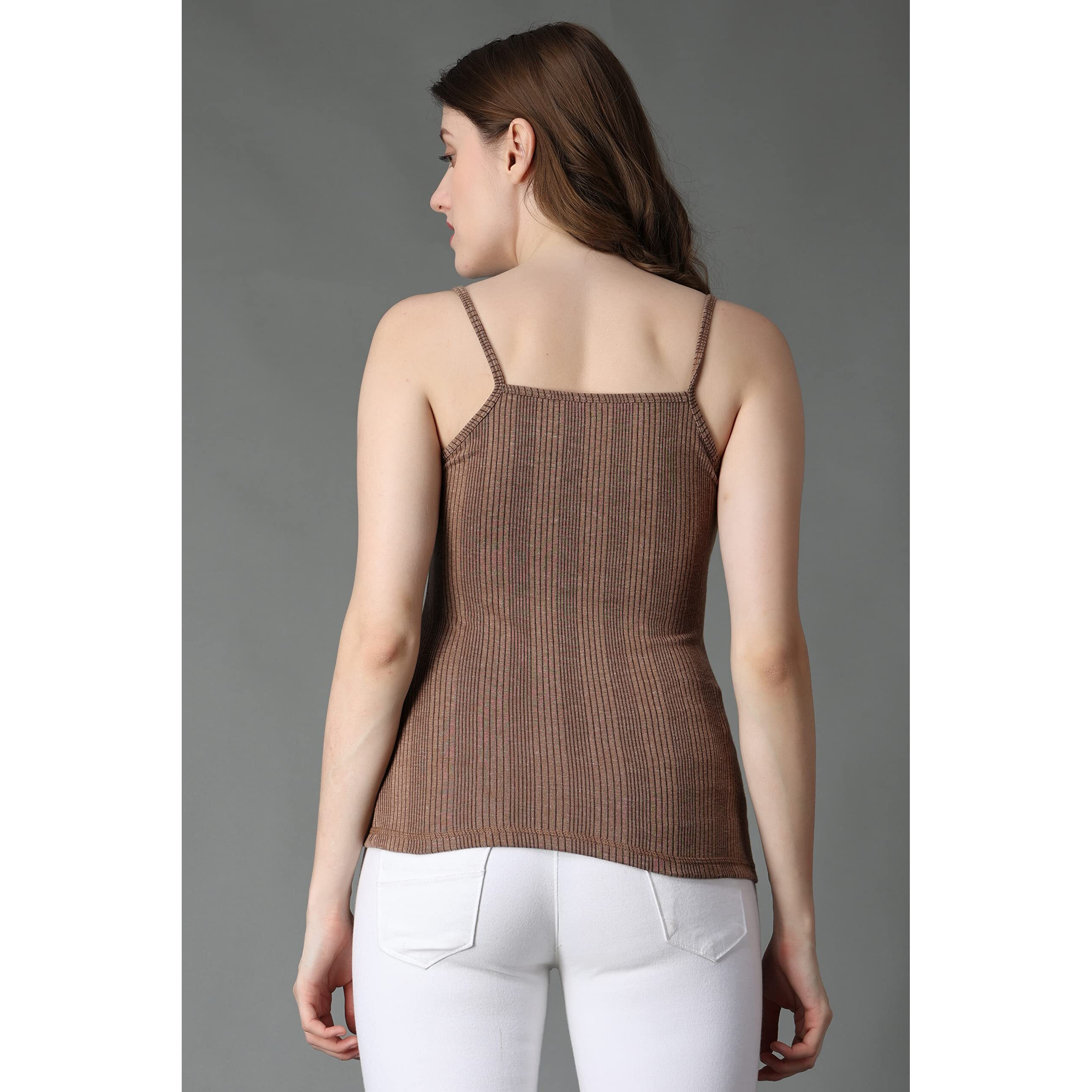 Wearslim Womens Cotton Quilted Winter Lightweight Thermal Underwear for Women Long Johns Bottom and Spaghetti Set with Fleece Lined Soft Warmer Color - Brown (Size - XL)