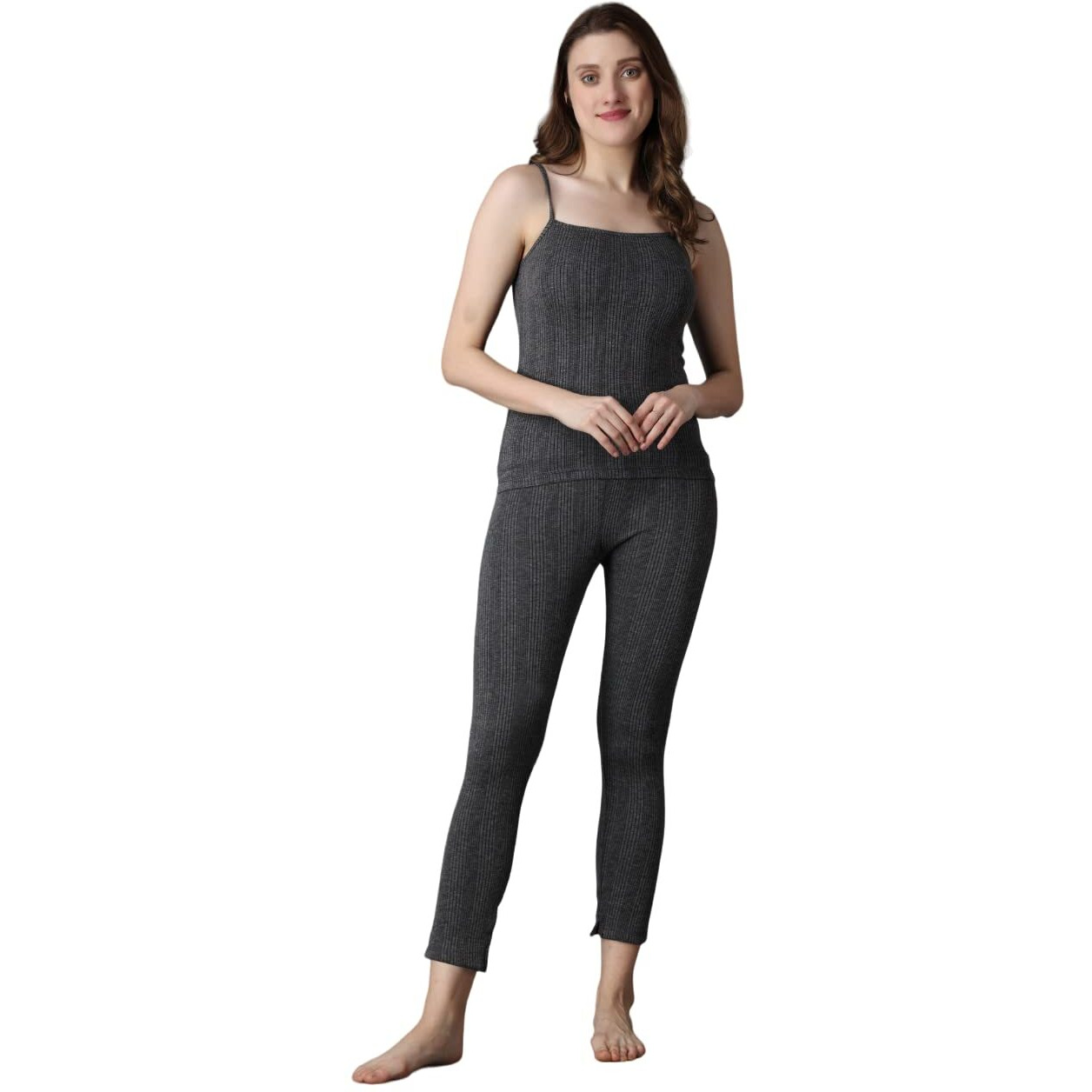 Wearslim Womens Cotton Quilted Winter Lightweight Thermal Underwear for Women Long Johns Bottom and Spaghetti Set with Fleece Lined Soft Warmer Color - Black (Size - XL)