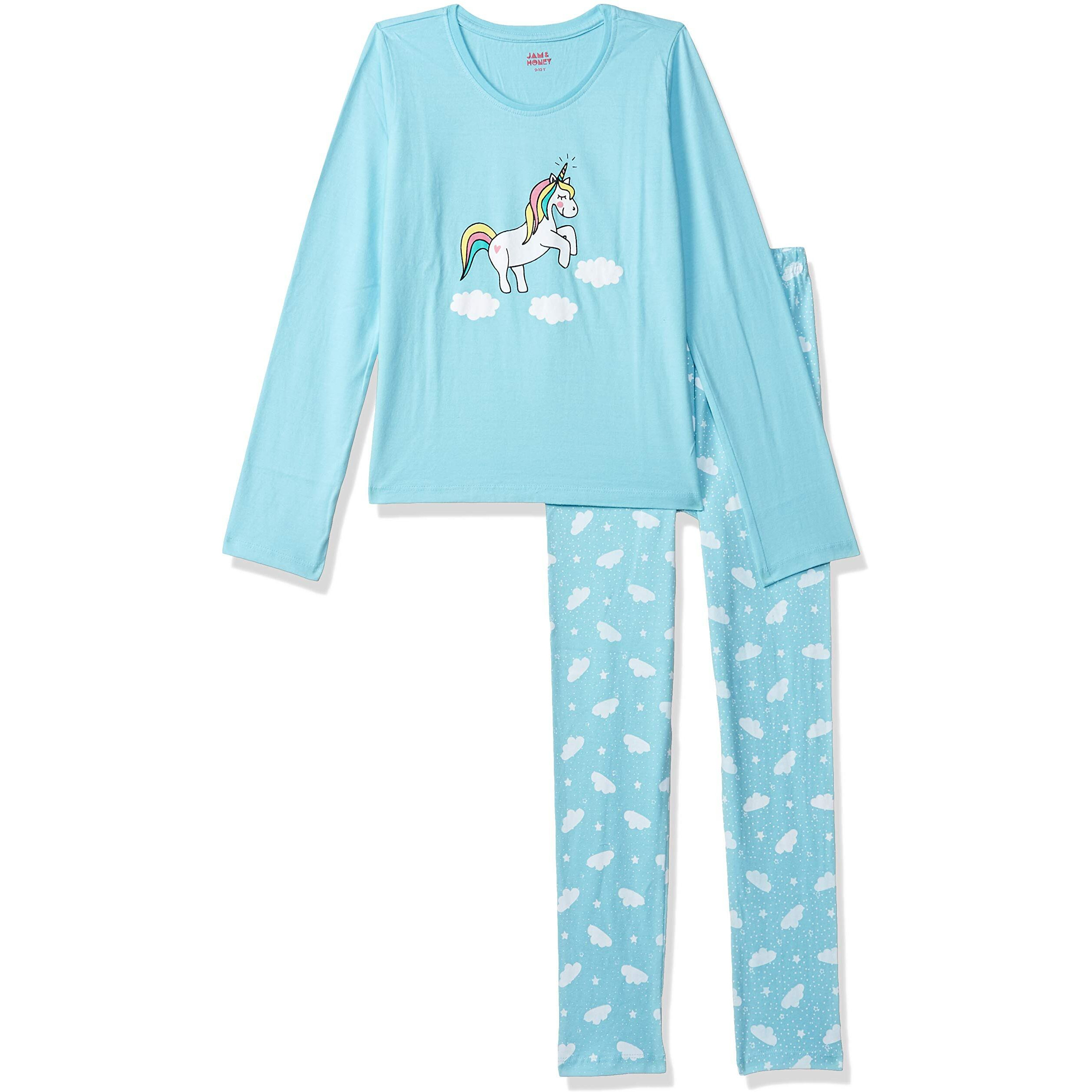 Amazon Brand - Jam & Honey Girls Cotton Mix Pajama Set Pack of 2 (JHAW19GSW050_Multicolor 3_7-8 Years)
