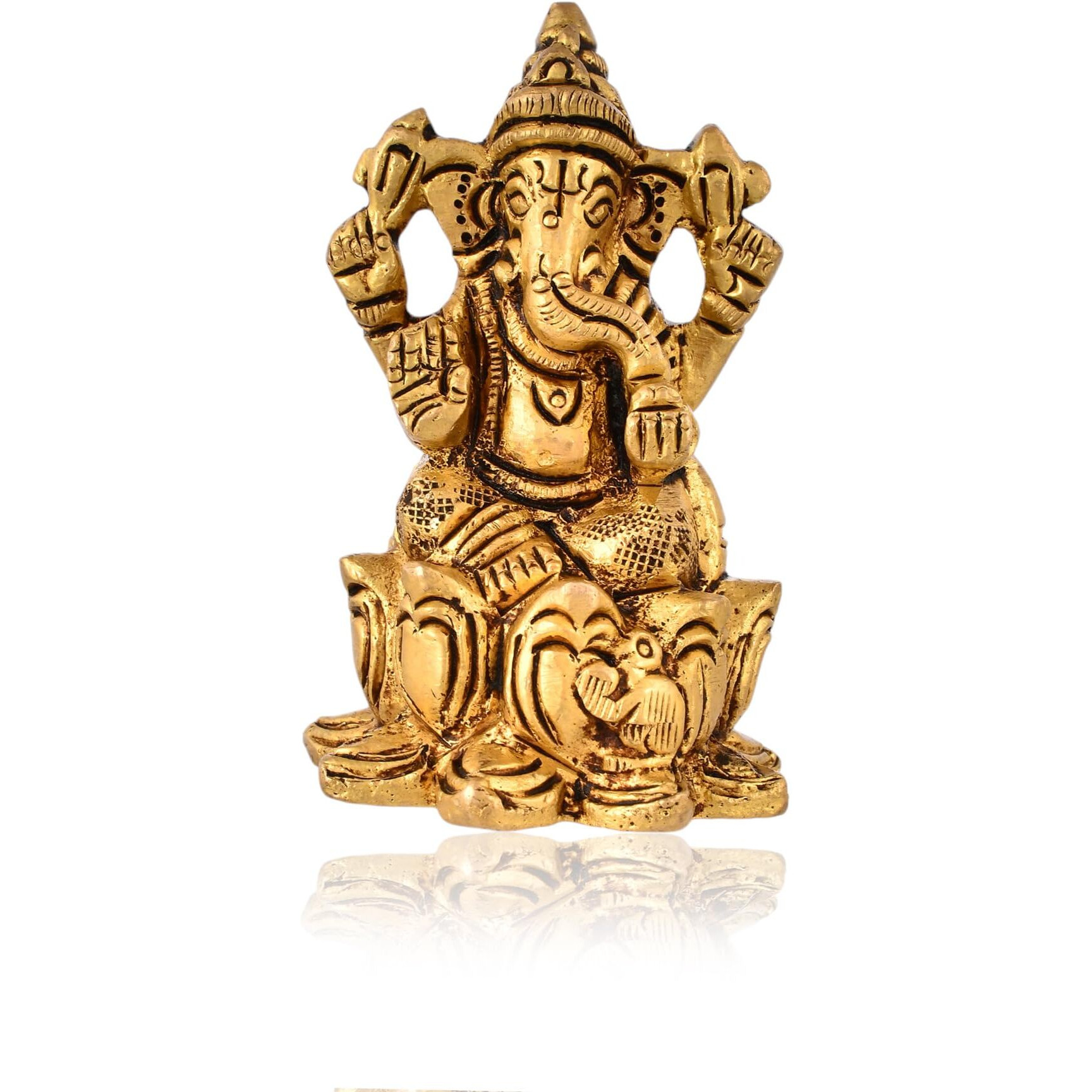 CraftVatika Ganesha Brass Idol Sitting on Lotus - Ganpati Sitting Idol Brass Ganesha Murti Statue Pooja Home Dcor Gift (2.5 Inch Height)