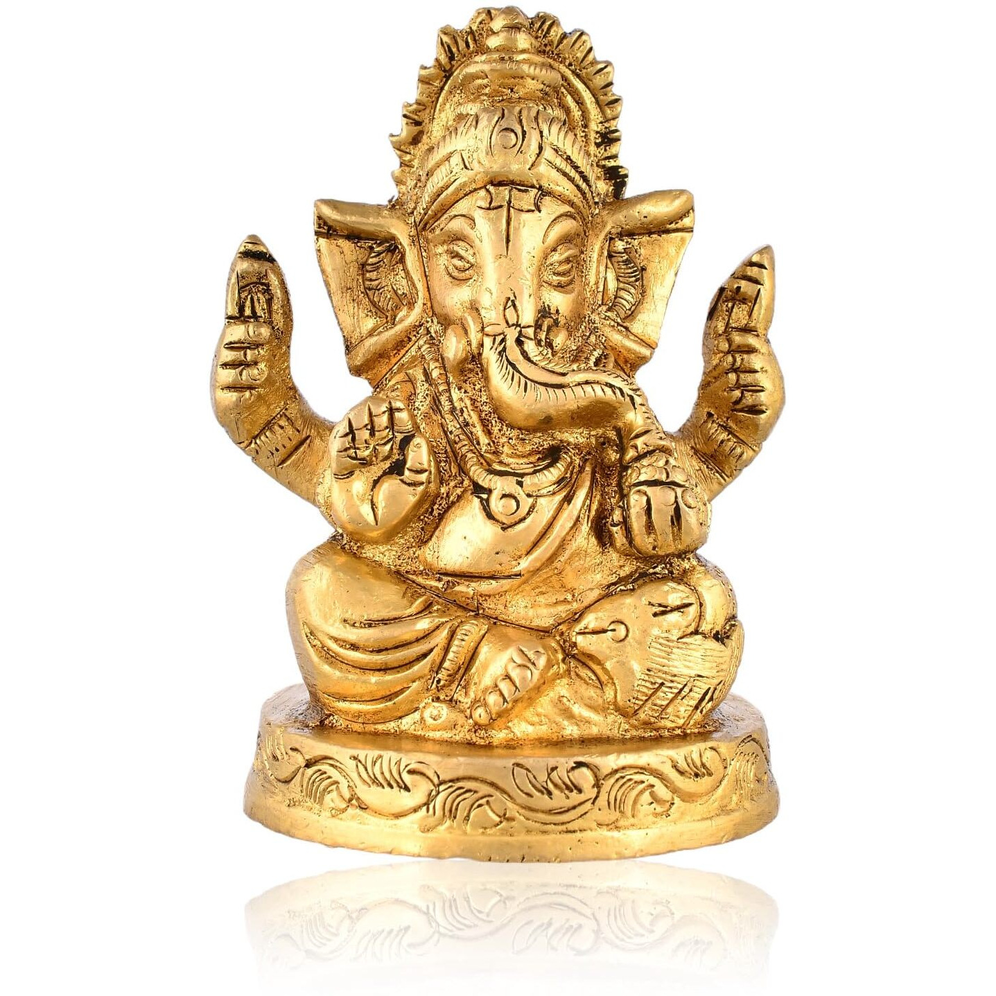 CraftVatika Brass Ganesha Ganpati Idol Murti Statue for Home Dcor Pooja Room Small Ganesha for Office Desk Brass Ganpati Return Diwali Housewarming Gift(2.6 Inch Height)
