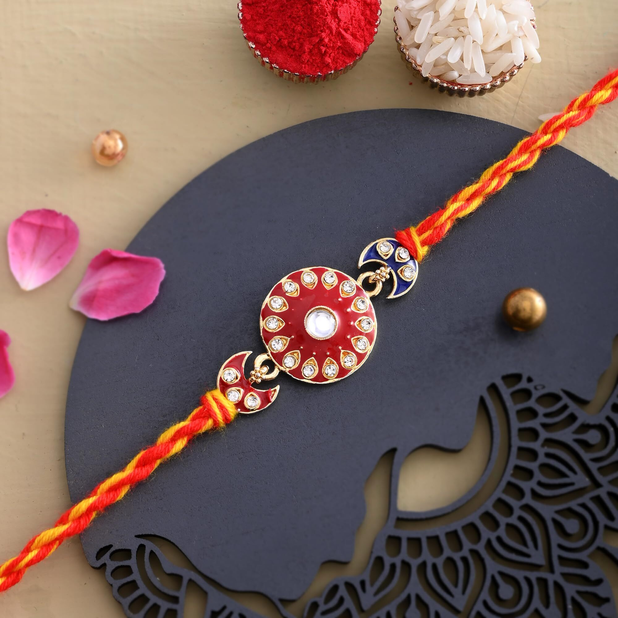 TONKWALAS Multicolor Combo of 5 Rakhi Set for Men with Roli Chawal Best Wishes Greeting Card