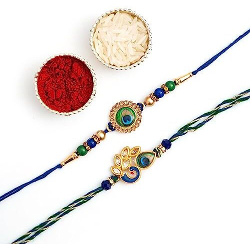 CraftVatika Peacock Rakhi for Brother Mor Pankh Rakhi for Bhaiya Rakhi Set of 2 for Bhai Boy Kids Rakhi Combo for Rakshabandhan, Rakhi with Fridge Magnet for Door Decor