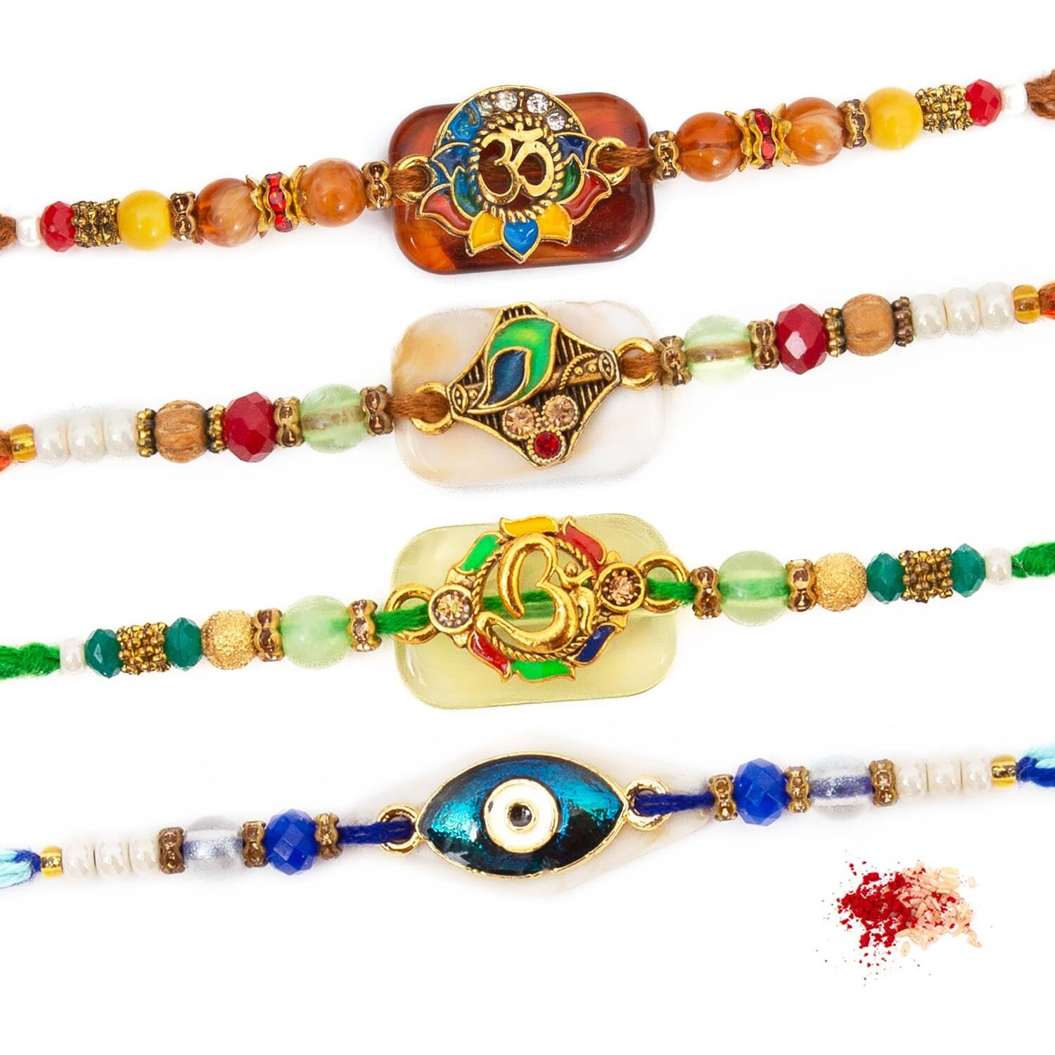 To The Nines Elegant Golden Rakhi/Band for Beloved Brother (Rakhi/Band Combo OF 4) (Multi11)
