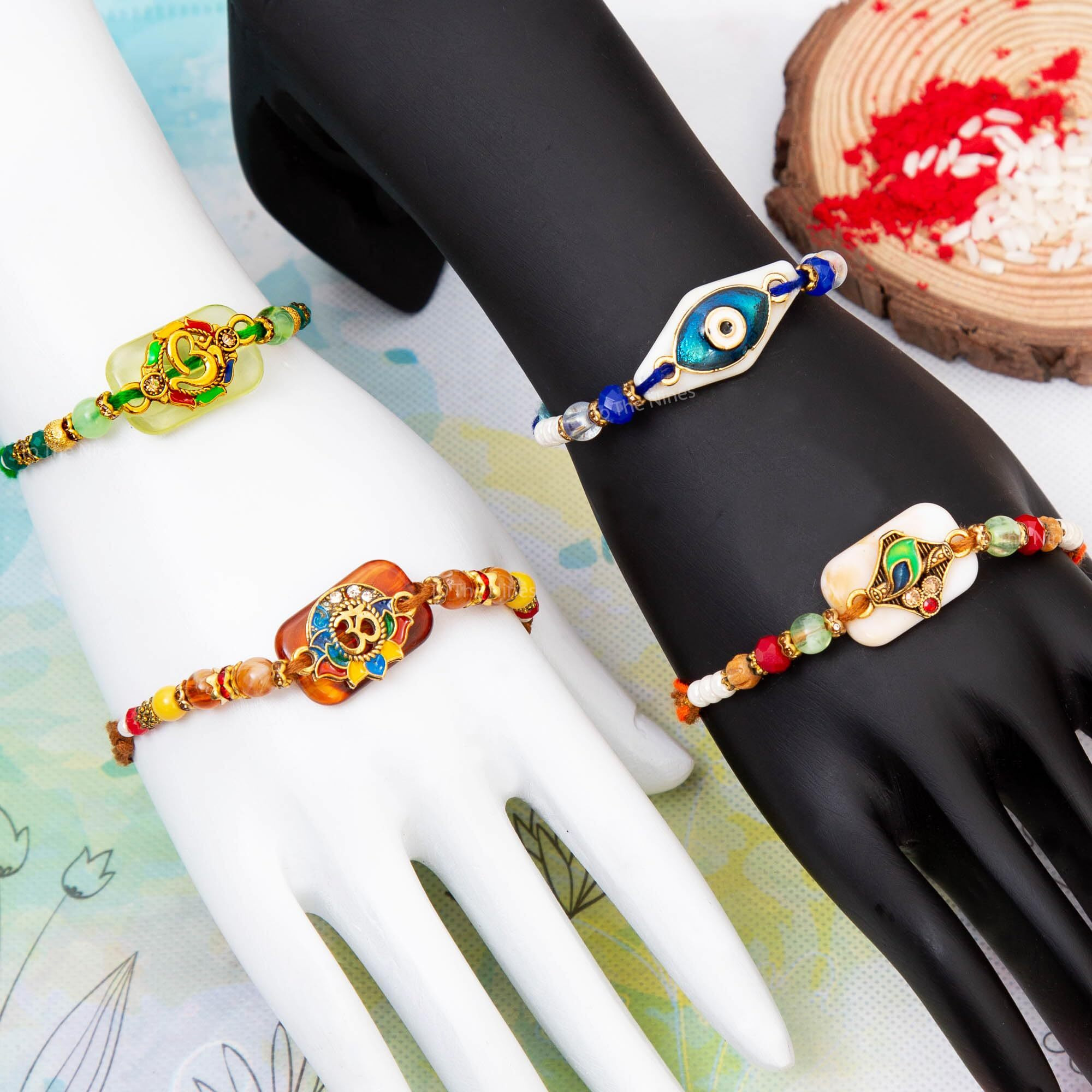 To The Nines Elegant Golden Rakhi/Band for Beloved Brother (Rakhi/Band Combo OF 4) (Multi11)