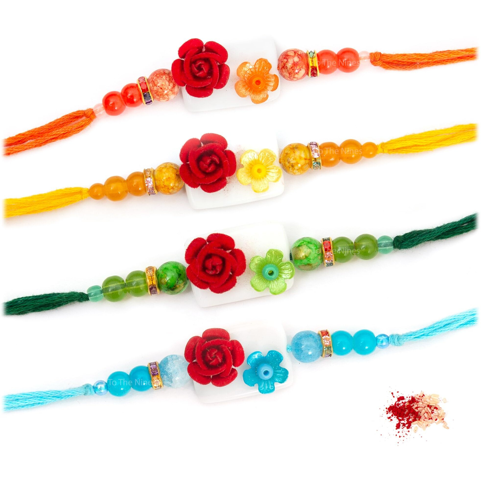 To The Nines Elegant Golden Rakhi/Band for Beloved Brother (Rakhi/Band Combo OF 4) (Multi12)