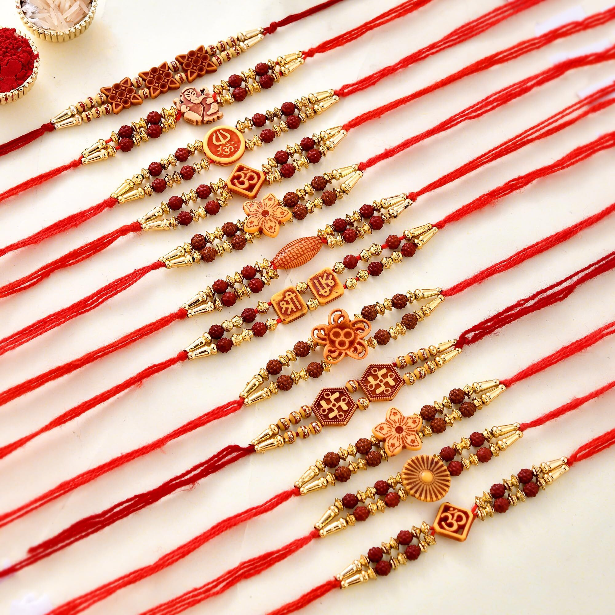 CraftVatika Multicolor Combo of 12 Rakhi Set for Men With Best Wishes, Elegant Kundan Stone Pearl Glitter Rakhi Designer Rakhi for Brother/bhaiya