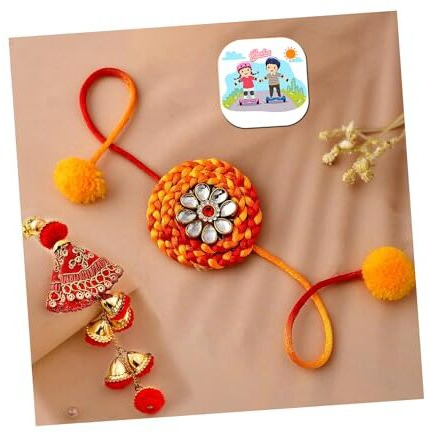 CraftVatika Bhaiya Bhabhi Rakhi Combo Set of 2 for Brother Bhaiya Bhabhi Couple Lumba Rakhi for Bhabhi Kundan Rakhi for Brother 1 Fridge Magnet Multicolor Thread Rakhi for Rakshabandhan