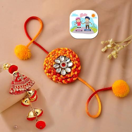CraftVatika Bhaiya Bhabhi Rakhi Combo Set of 2 for Brother Bhaiya Bhabhi Couple Lumba Rakhi for Bhabhi Kundan Rakhi for Brother 1 Fridge Magnet Multicolor Thread Rakhi for Rakshabandhan
