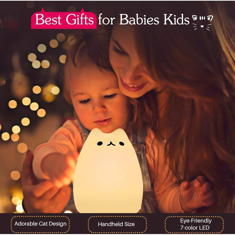 NYRWANA Night Lamp for Bedroom, Cute Lamp, Night Lamp for Kids, Silicone Lamp, Cute Night Lamp, Birthday Gifts, Lamp for Kids, Light Lamp, Rakhi for Brother, Rechargeable, Cat Lamp (Multicolor)