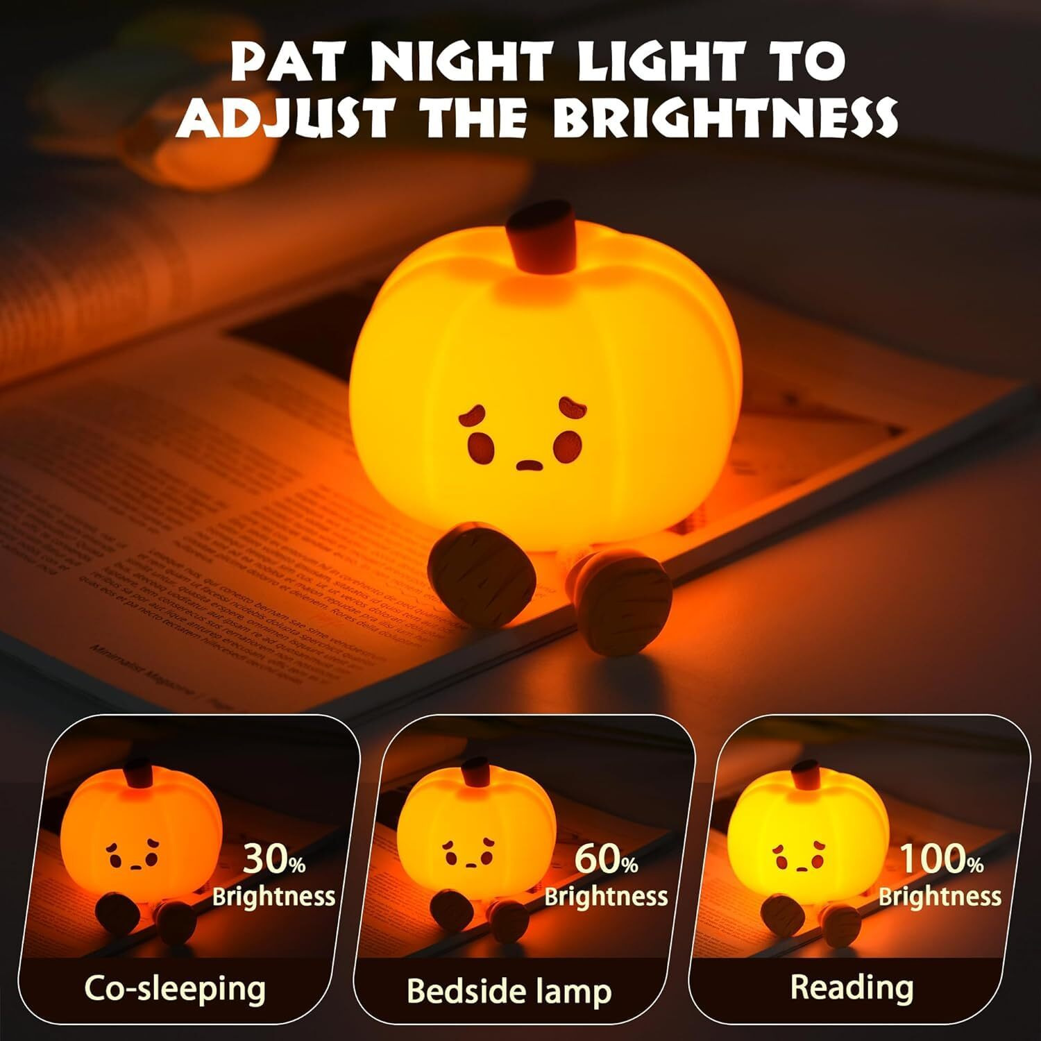 NYRWANA Night Lamp for Bedroom, Cute Lamp, Light Lamp, Night Lamp for Kids, Cute Night Lamp, Silicone Lamp, Birthday Gifts, Kids Room Decor, Rakhi for Brother, Rechargeable, Pumpkin Lamp (Yellow)