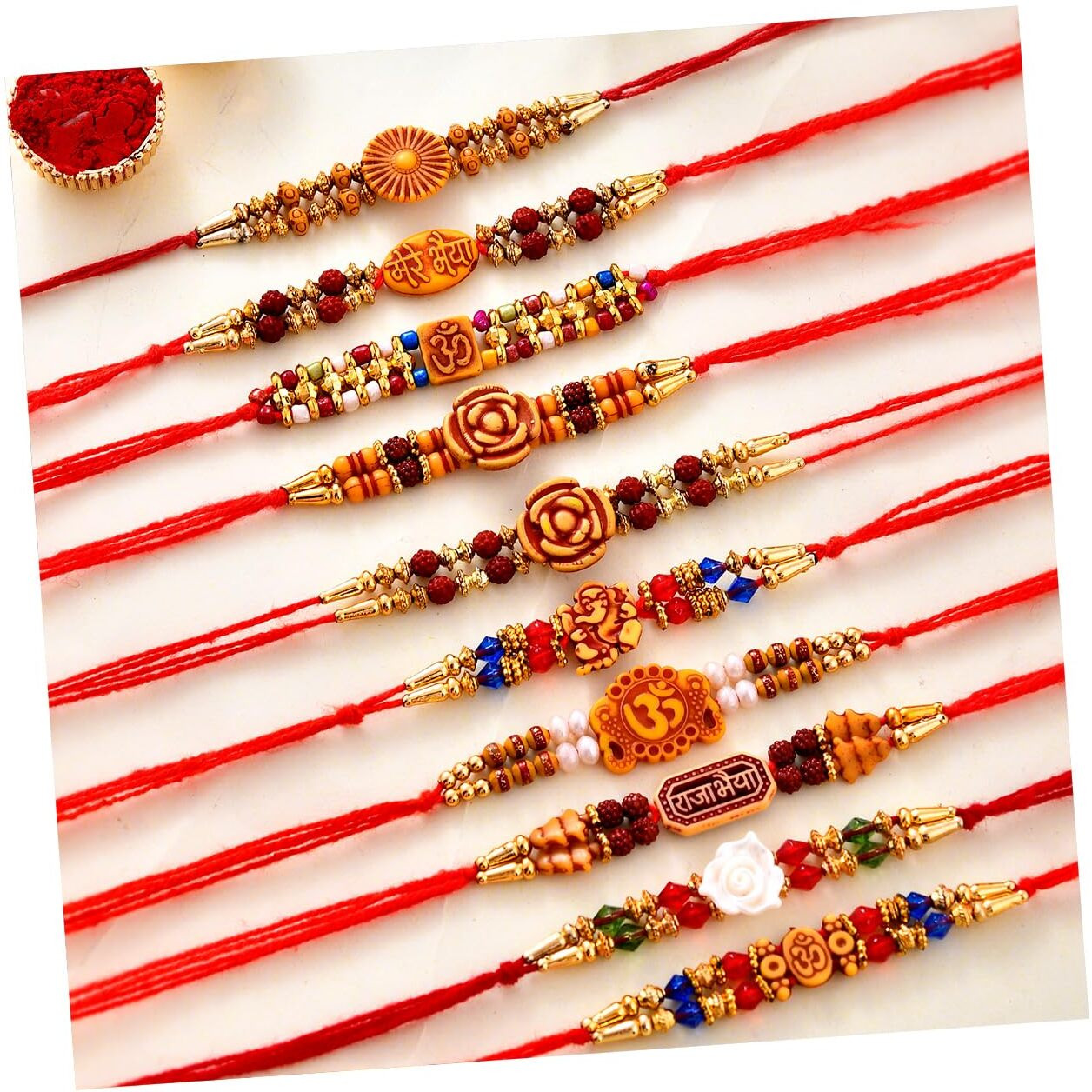 CraftVatika Multicolour Rakhi Combo of 10 Rakhi Set for Brother,Bhaiya Bhabhi Kids Handmade Rakhis with Greeting Card