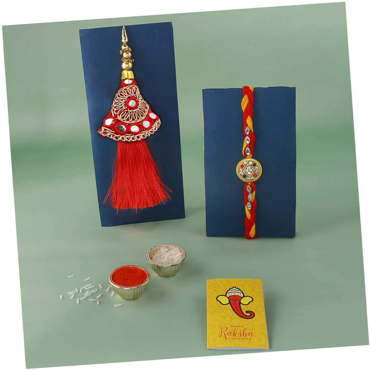 CraftVatika Set of 2 Rakhi For Brother and Bhabhi Combo - Rakhi For Bhai Bhabhi - Red Floral Lumba Rakhi For Bhabhi - Colorful Threads Rakhi for Bhaiya (Style 2)