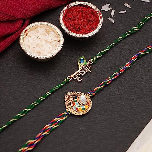 CraftVatika Krishna Peacock Rakhi for Brother Men Boy Kids Rakhi Set Pack of 2 Designer Multicolor Rakhi Bracelet for Rakshabandhan, Fridge Magnet for Door Decor