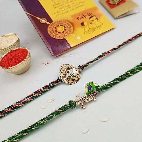 CraftVatika Krishna Peacock Rakhi for Brother Men Boy Kids Rakhi Set Pack of 2 Designer Multicolor Rakhi Bracelet for Rakshabandhan, Fridge Magnet for Door Decor
