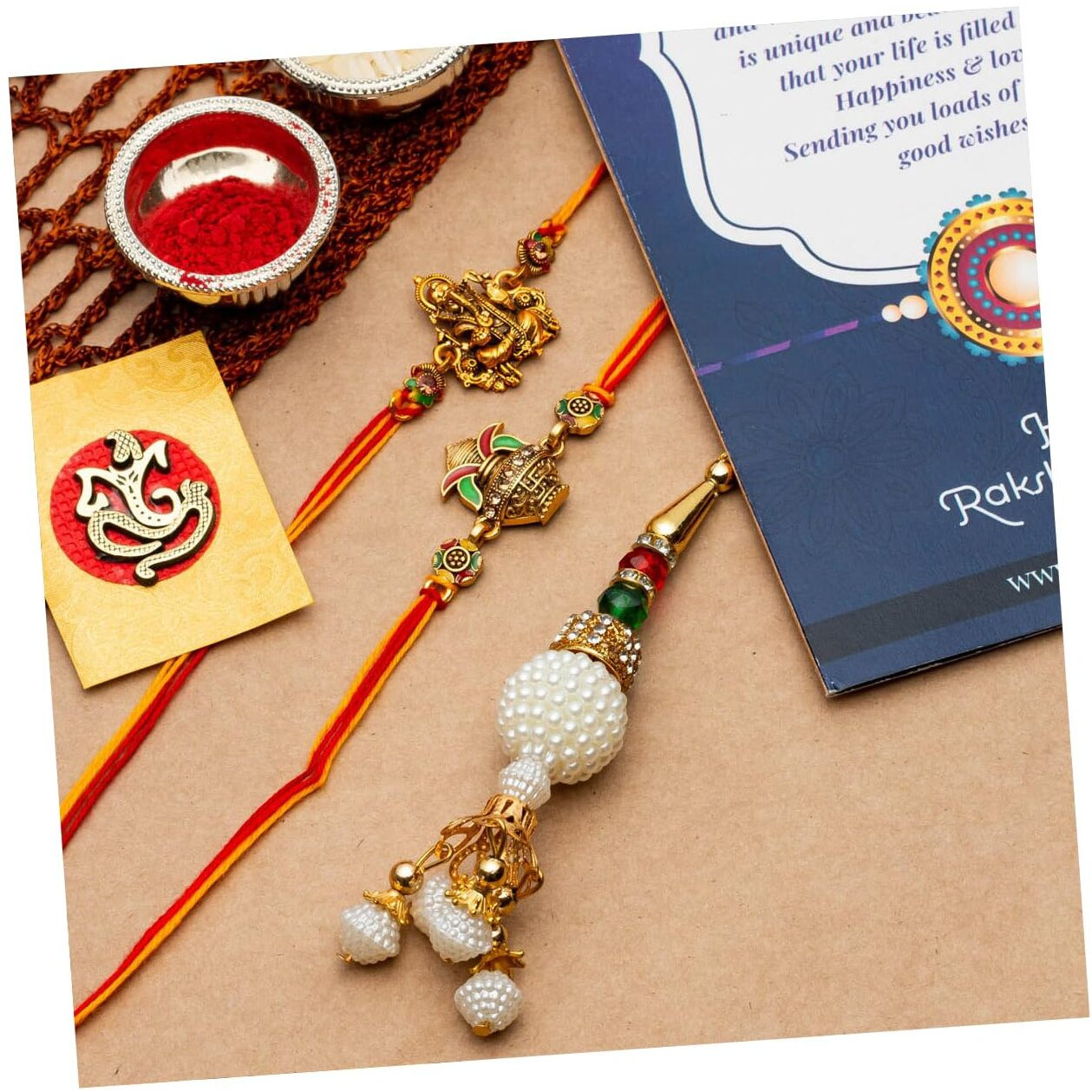 CraftVatika Pack of 3 Rakhi For Brother - Rakhi For Brother and Bhabhi Kids - Lumba Rakhi For Bhabhi/Ganesha Rakhi For Bhaiya Bhabhi/Rakshabandhan Gifts