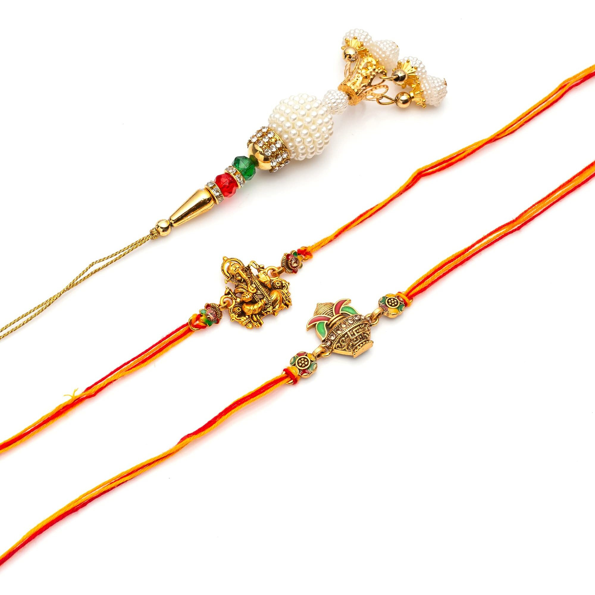 CraftVatika Pack of 3 Rakhi For Brother - Rakhi For Brother and Bhabhi Kids - Lumba Rakhi For Bhabhi/Ganesha Rakhi For Bhaiya Bhabhi/Rakshabandhan Gifts
