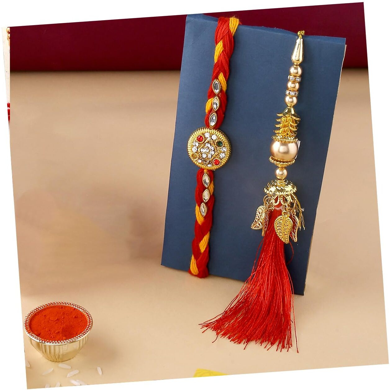 CraftVatika Set of 2 Rakhi For Brother and Bhabhi Combo - Rakhi For Bhai Bhabhi - Red Floral Lumba Rakhi For Bhabhi - Colorful Threads Rakhi for Bhaiya (Style1)