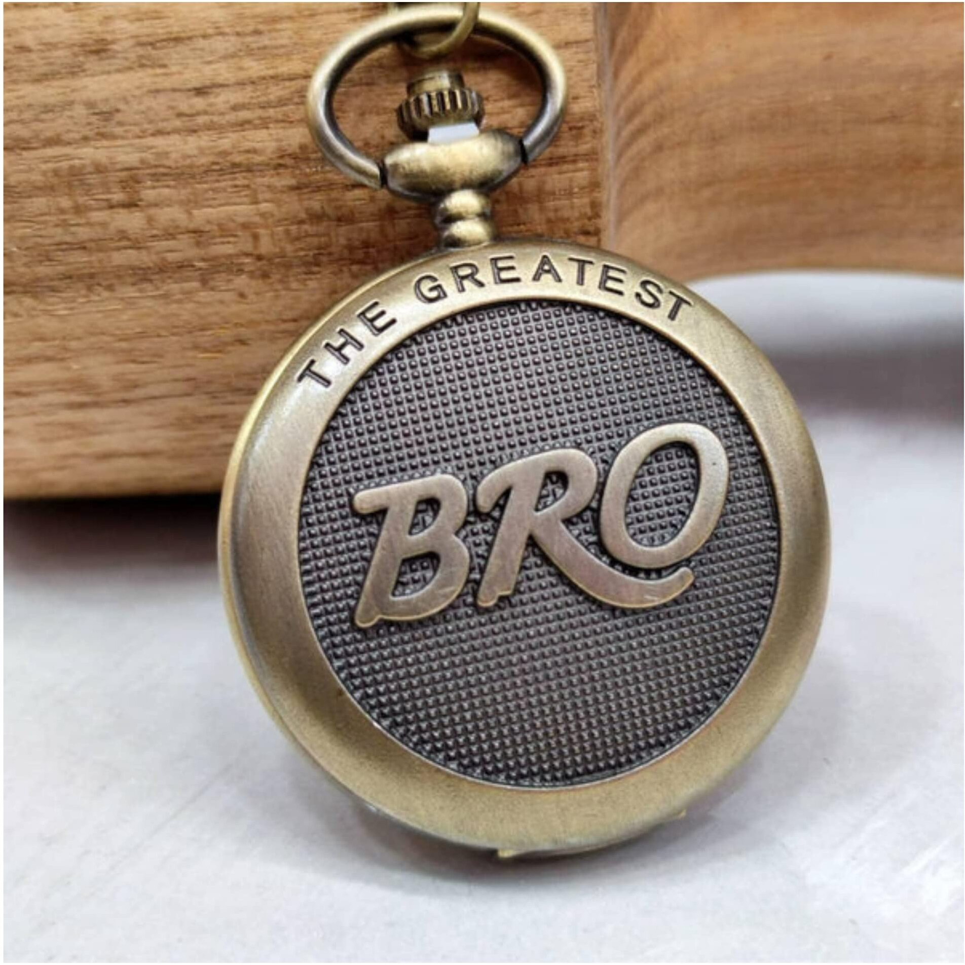 MALKIN Bro Embossed Pocket Watch Keychain | Birthday Gift For Brother Special | Birthday Gift For Brother | Gift For Brother Birthday Unique Gift | Rakhi Gift For Brother | Alloy Steel, Bronze
