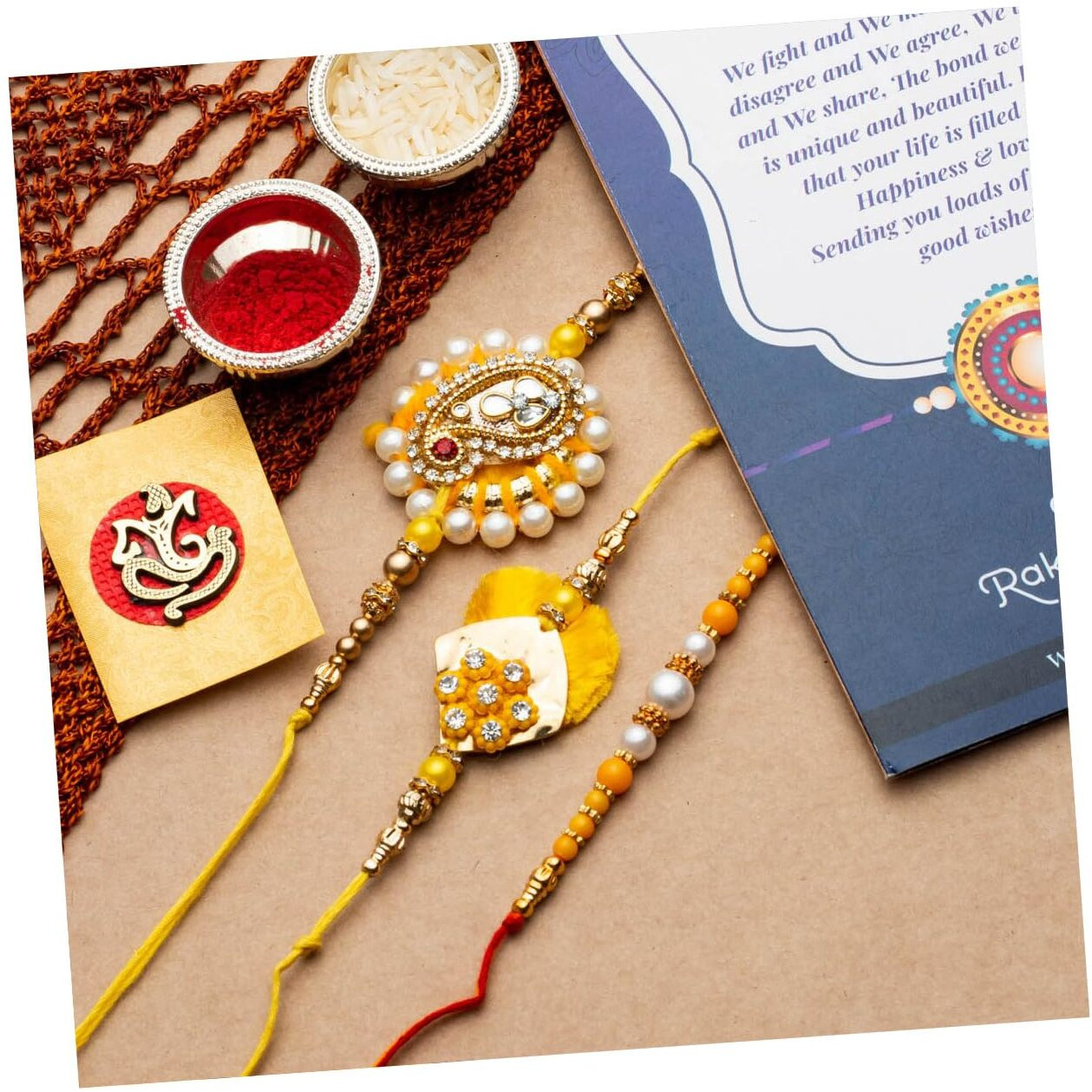 CraftVatika Pack of 3 Veera Rakhi For Brother - Rakhi For Brother and Bhabhi Kids - Rakhi For Bhabhi/Round Extensive Work Rakhi For Bhaiya Bhabhi/Rakshabandhan Gifts