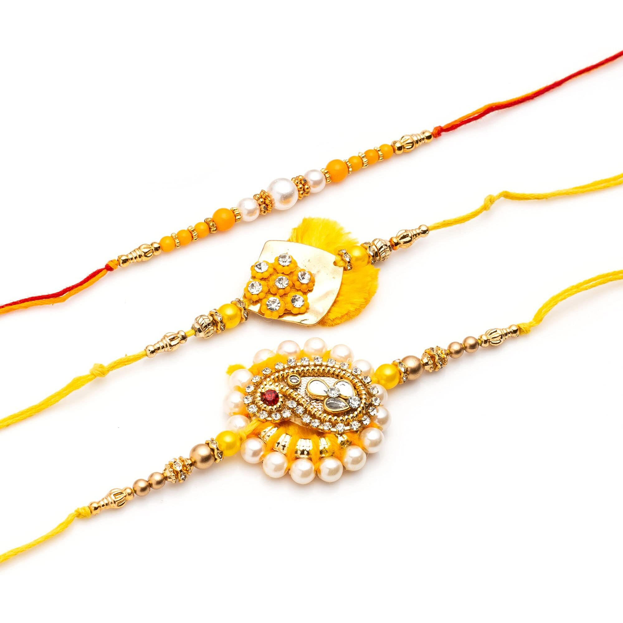 CraftVatika Pack of 3 Veera Rakhi For Brother - Rakhi For Brother and Bhabhi Kids - Rakhi For Bhabhi/Round Extensive Work Rakhi For Bhaiya Bhabhi/Rakshabandhan Gifts