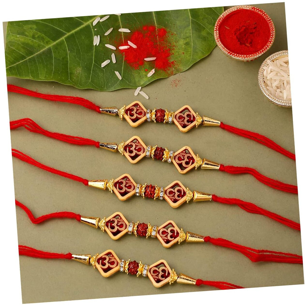 Collectible India 5 Rakhi For Brother Bhai Combo Set - Rakhi For Brother and Bhabhi - Rakhi For Brother Kids - Rakshabandhan Gift Card/Om Rakhi/Rakhi Gifts, (RAKHI110)