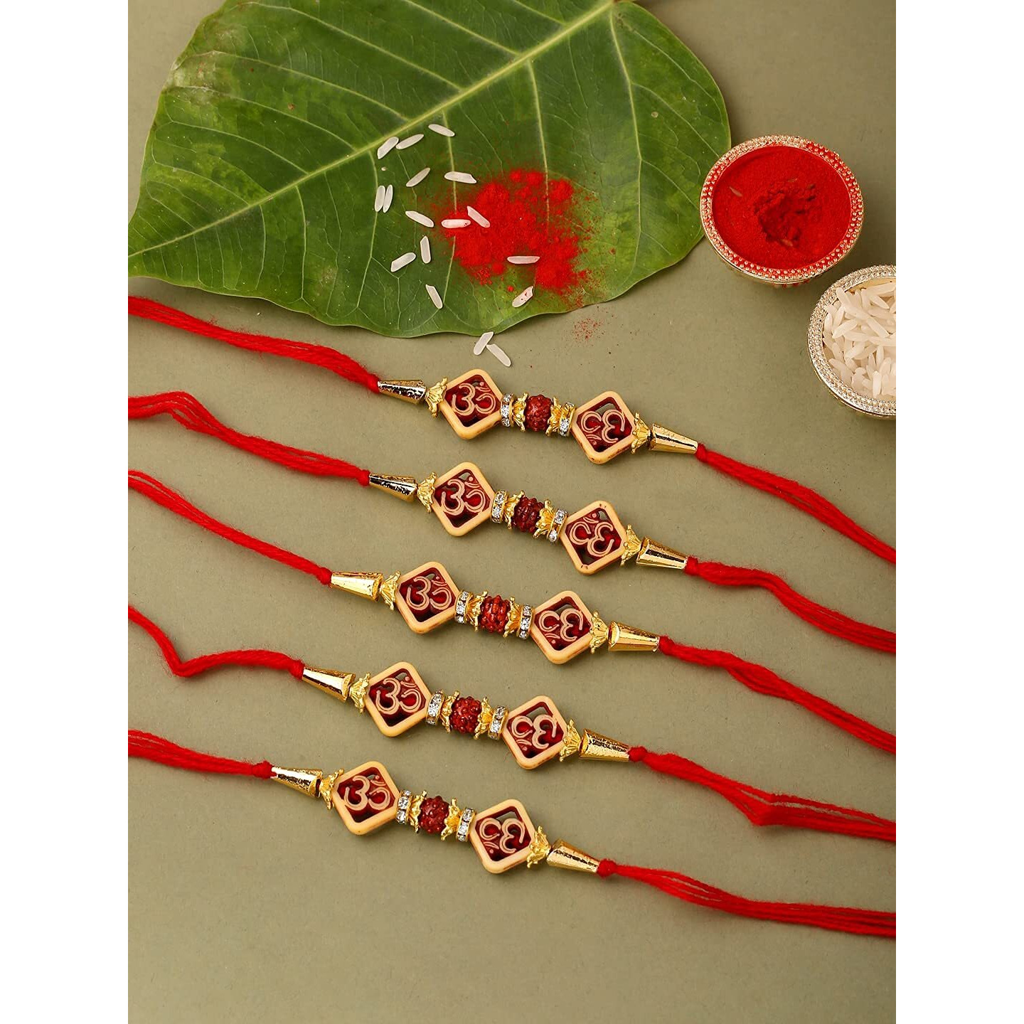 Collectible India 5 Rakhi For Brother Bhai Combo Set - Rakhi For Brother and Bhabhi - Rakhi For Brother Kids - Rakshabandhan Gift Card/Om Rakhi/Rakhi Gifts, (RAKHI110)