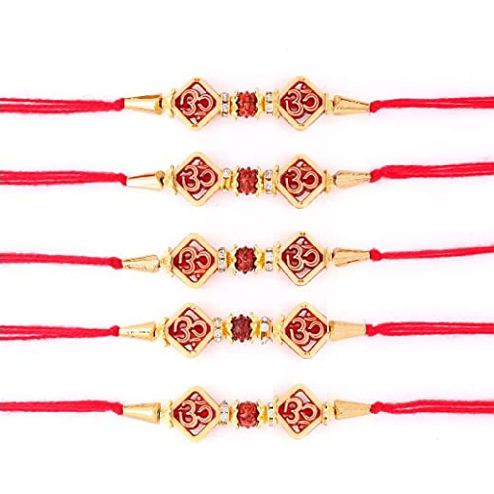 Collectible India 5 Rakhi For Brother Bhai Combo Set - Rakhi For Brother and Bhabhi - Rakhi For Brother Kids - Rakshabandhan Gift Card/Om Rakhi/Rakhi Gifts, (RAKHI110)