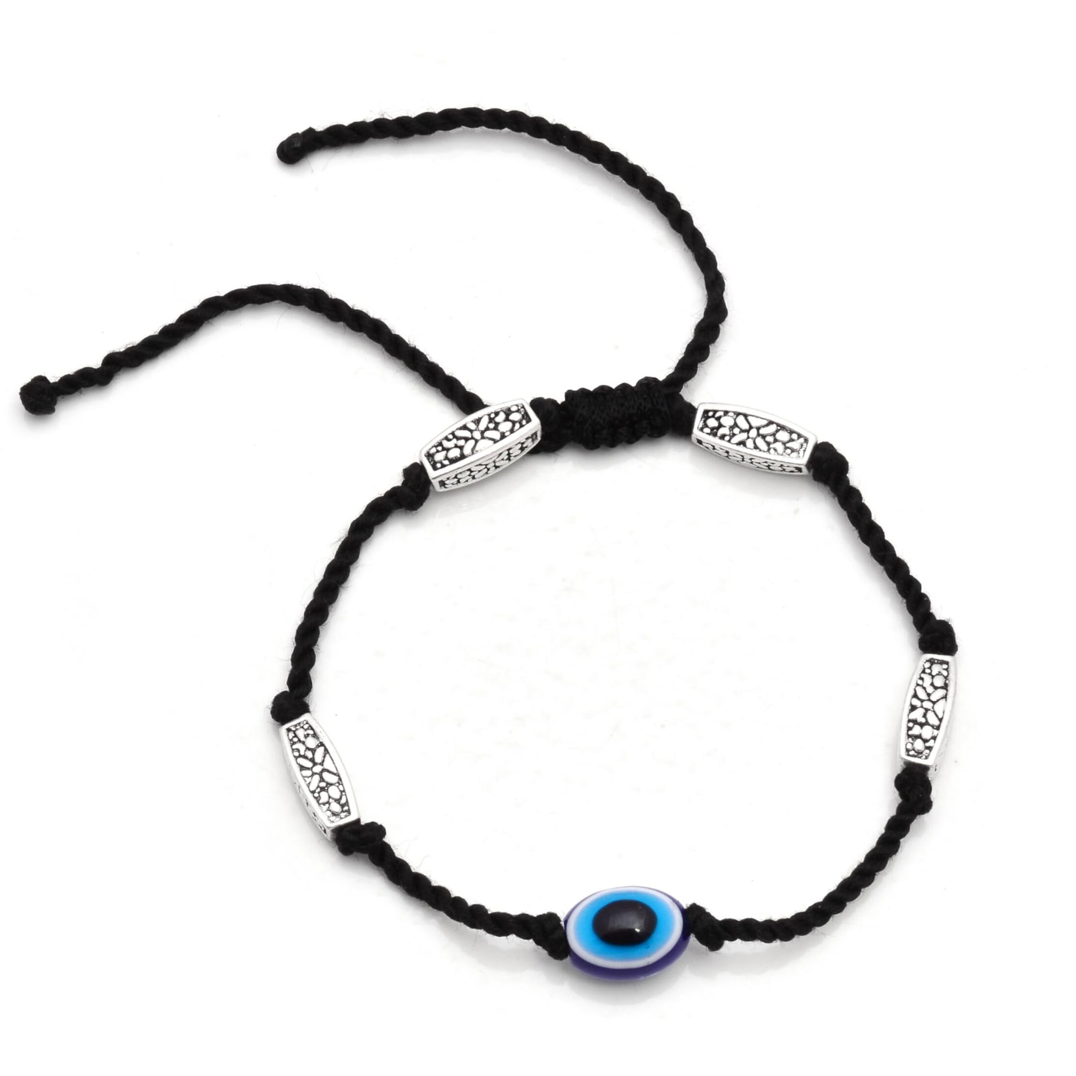 abhooshan Charm Single Anklet in Silver Adjustable Black Thread for Girls and Women Stylish | Ideal Gift for Wife, Friend, Collegues, Sister on Rakhi Birthday Anniversary Gift (Trendy Evil Eye)