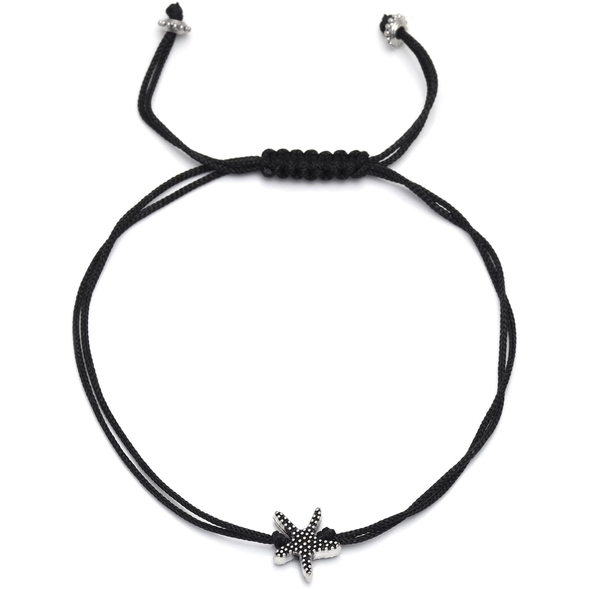 abhooshan Charm Single Anklet in Silver Adjustable Black Thread for Girls and Women Stylish | Ideal Gift for Wife, Friend, Collegues, Sister on Rakhi Birthday Anniversary Gift (Modern Star Fish)