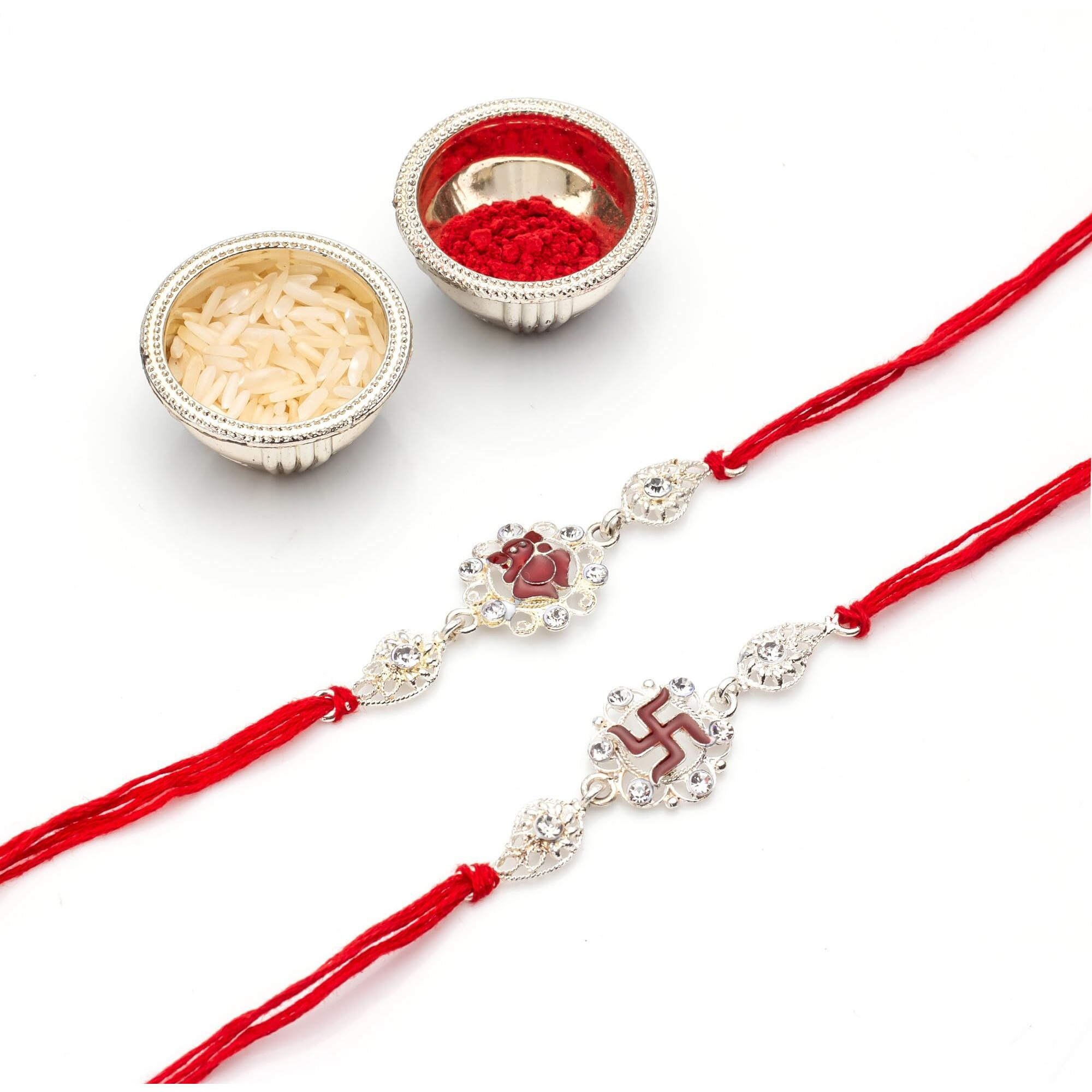 CraftVatika Silver Rakhi for Brother Bhaiya Bhabhi - Pack of 2 Rakhis,Om Rakhi Ganesha Rakhi - Bhai/Bhaiya/Gift