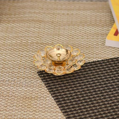 Rakhi Gift Combo for Brother, Brass Crystal Diya Oil Lamp with 4 Rakhi Gift Set - Rakhi for Bhaiya Bhabhi - Raksha Bandhan Card/Lumba Rakhi/Kundan Rakhi (M3- Bhaiya Bhabhi Pair)