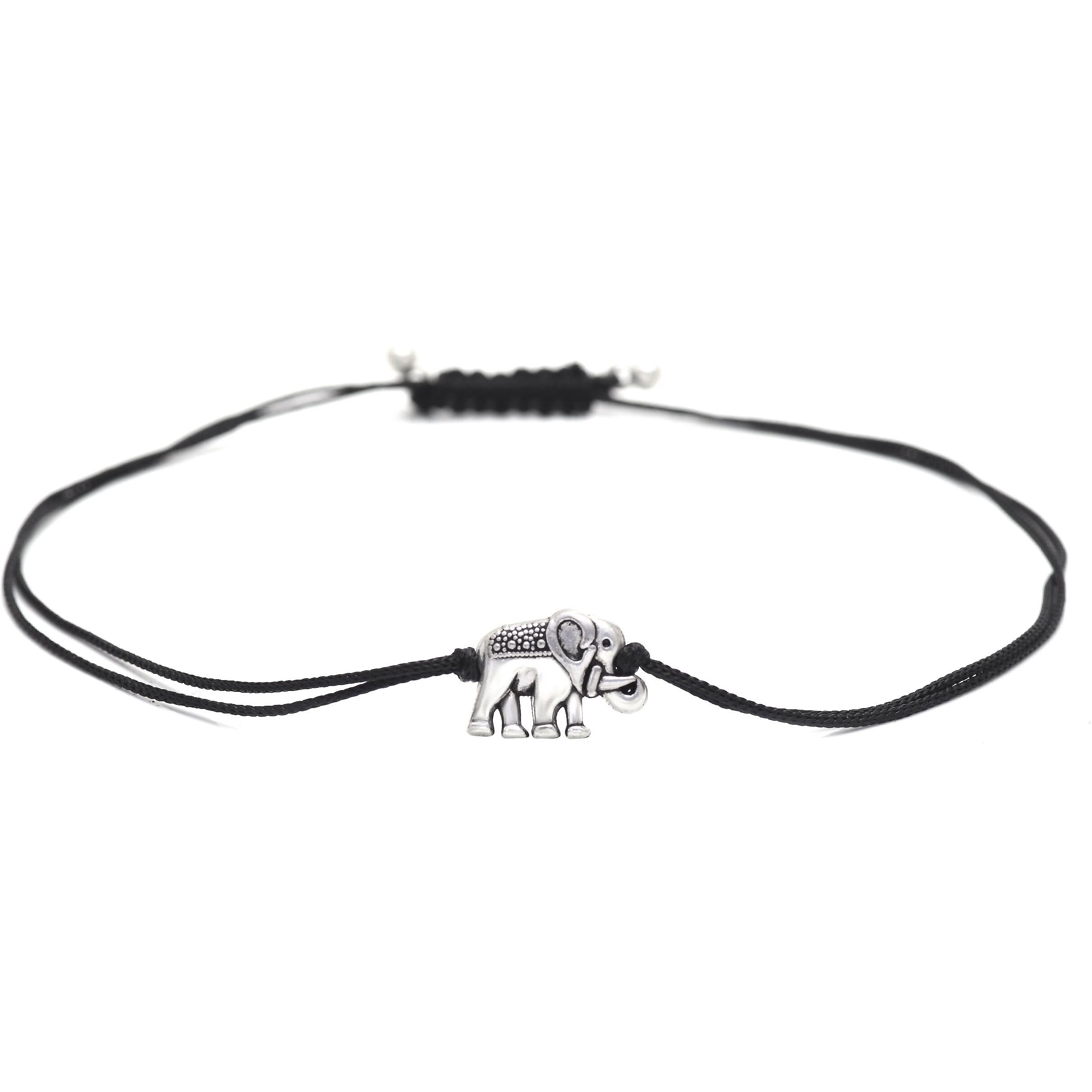 abhooshan Charm Single Anklet in Silver Adjustable Black Thread for Girls and Women Stylish | Ideal Gift for Wife, Friend, Collegues, Sister on Rakhi Birthday Anniversary Gift (Retro Elephant)