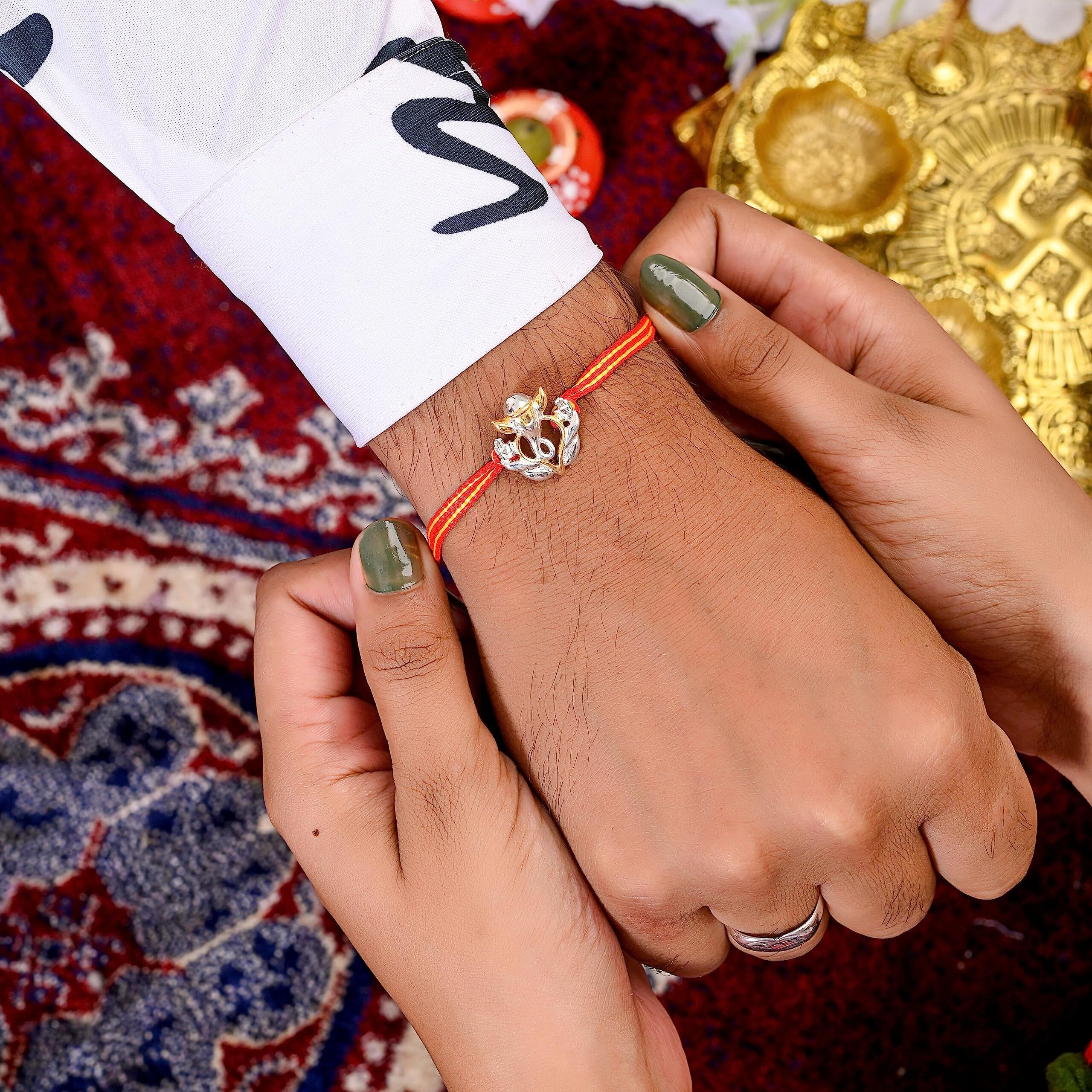 I JUELS  LIVE THE EMOTIONS 925 Sterling Silver Ganpati Silver rakhi for brother. 3-In-1 Silver rakhi/bracelet/pendant for Men and women.