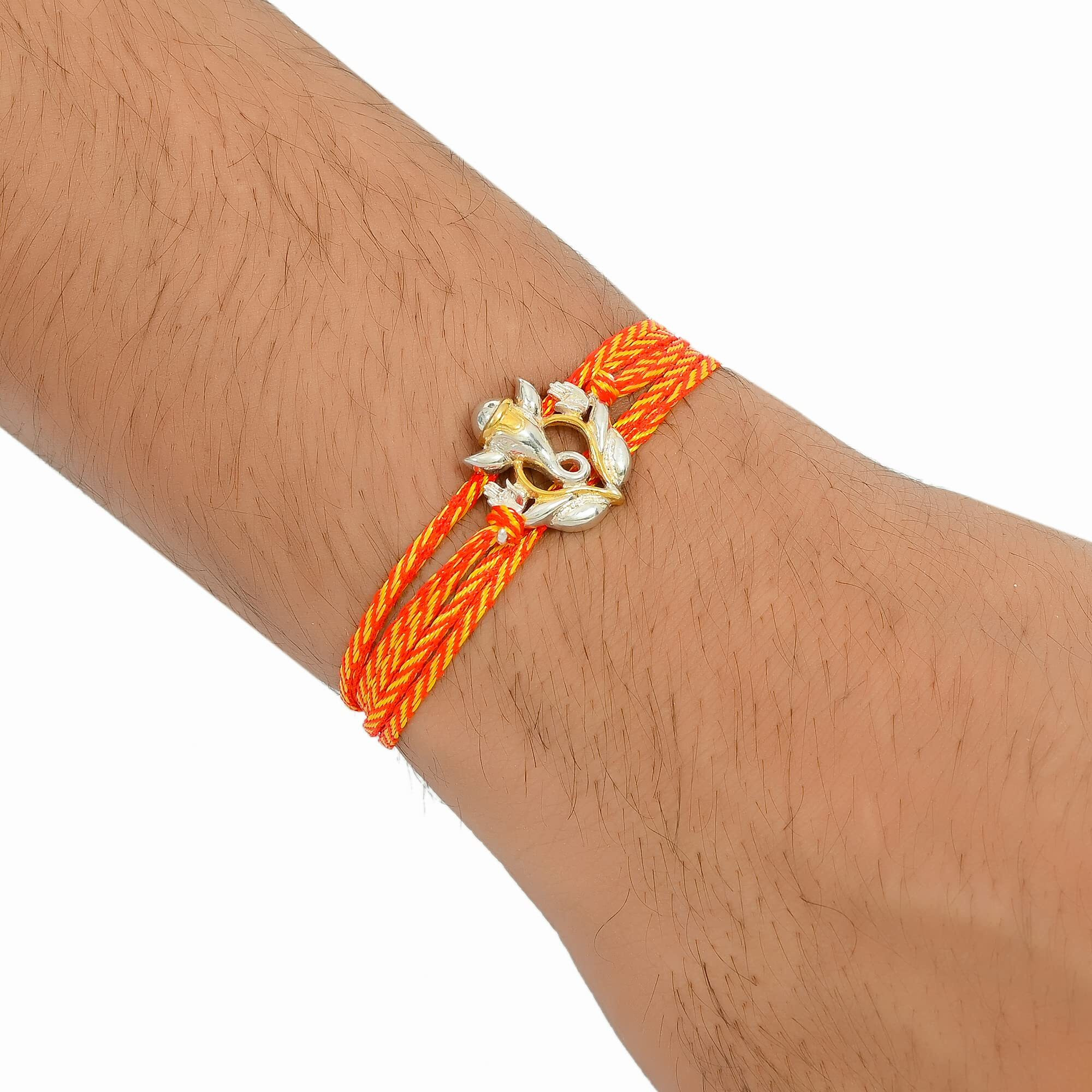 I JUELS  LIVE THE EMOTIONS 925 Sterling Silver Ganpati Silver rakhi for brother. 3-In-1 Silver rakhi/bracelet/pendant for Men and women.