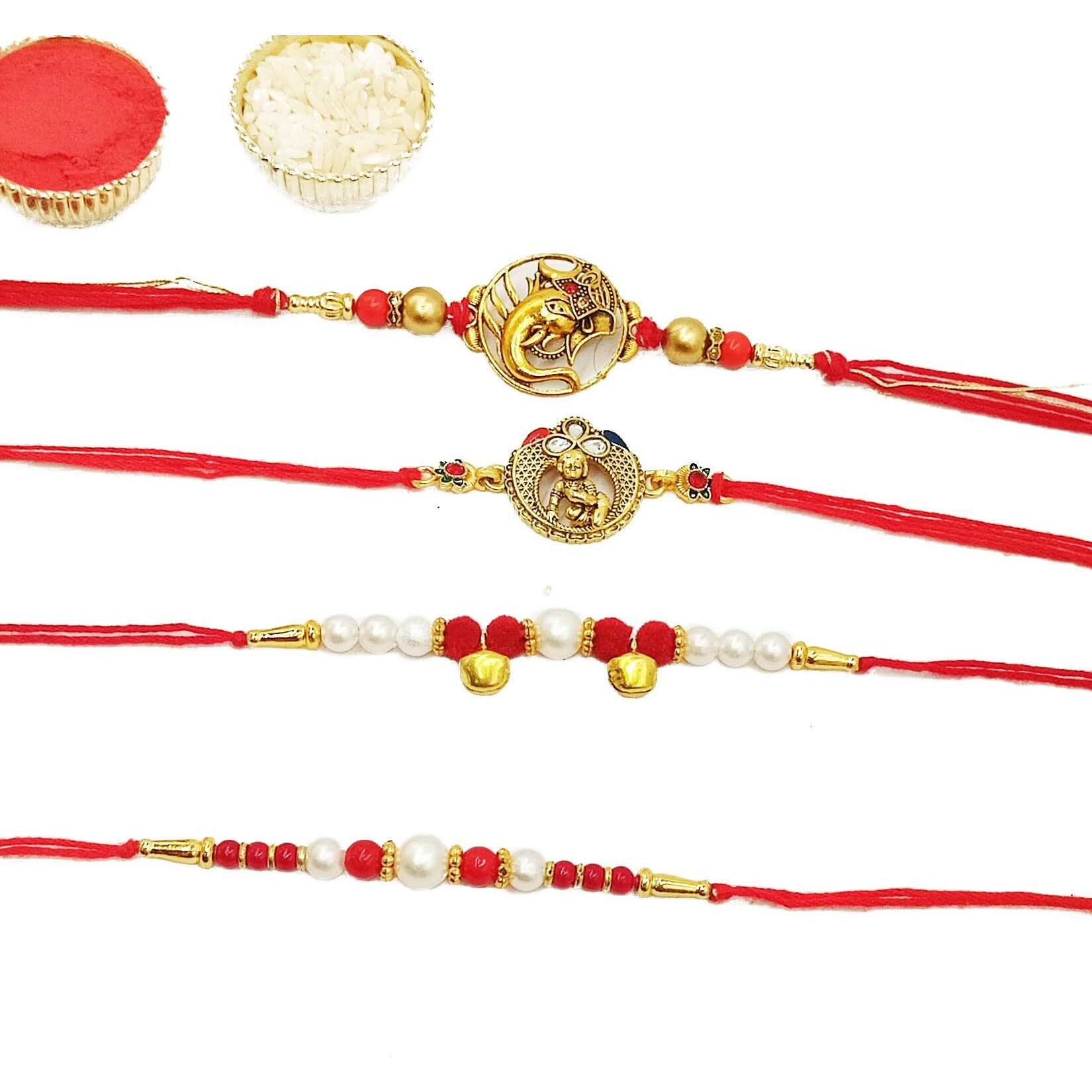 CraftVatika Combo Rakhi set of 4 for brother and bhabhi and Kids, Krishna Ganesha Rakhi gift for brother under 400 Gift set, Rakshabandhan Gift Card