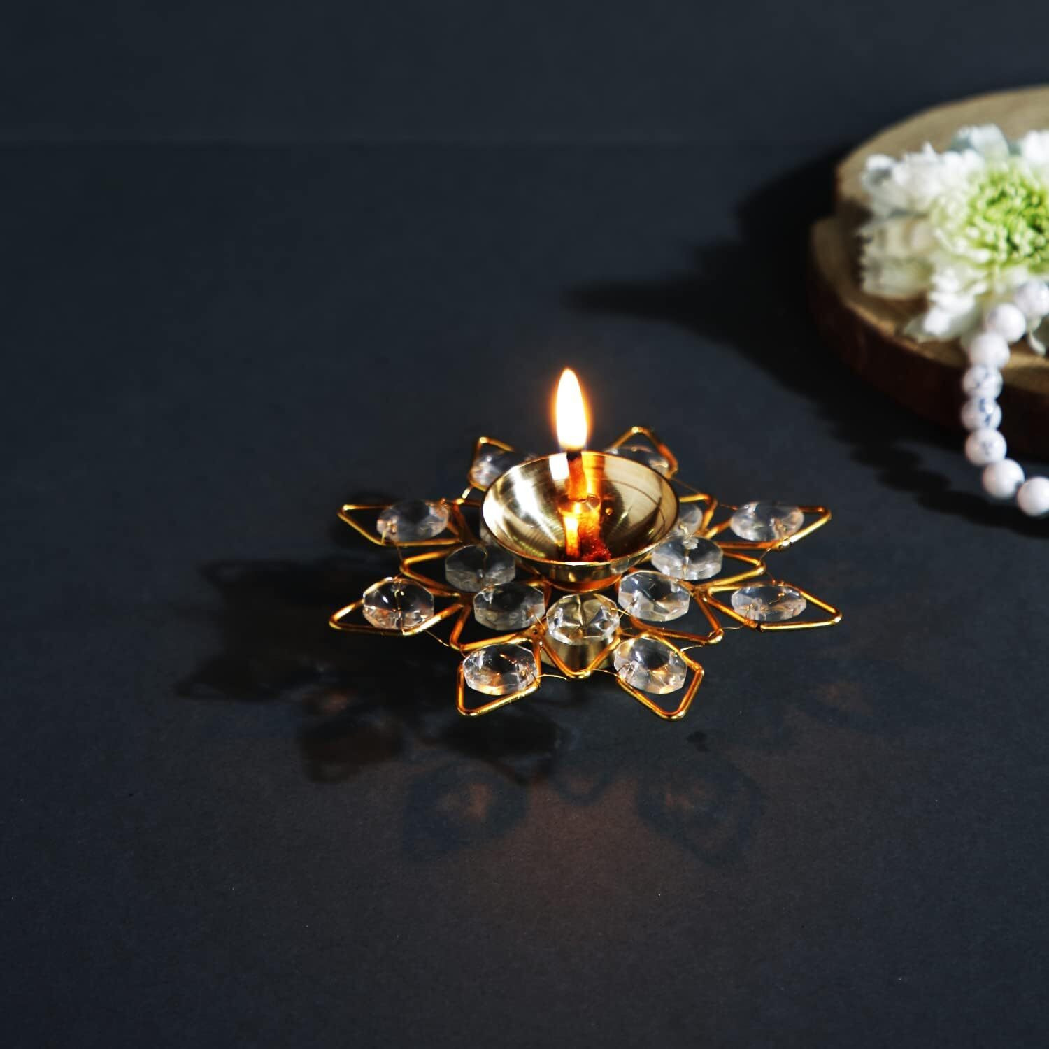 CraftVatika Rakhi Set Gift Combo for Brother and Bhabhi - Kundan Rakhi with Crystal Diya Gift Set - Lumba Rakhi for Bhabhi - Couple Rakhi for Bhaiya Bhabhi Rakshabandhan Rakhi Gift (M4-Bhaiya Bhabhi)