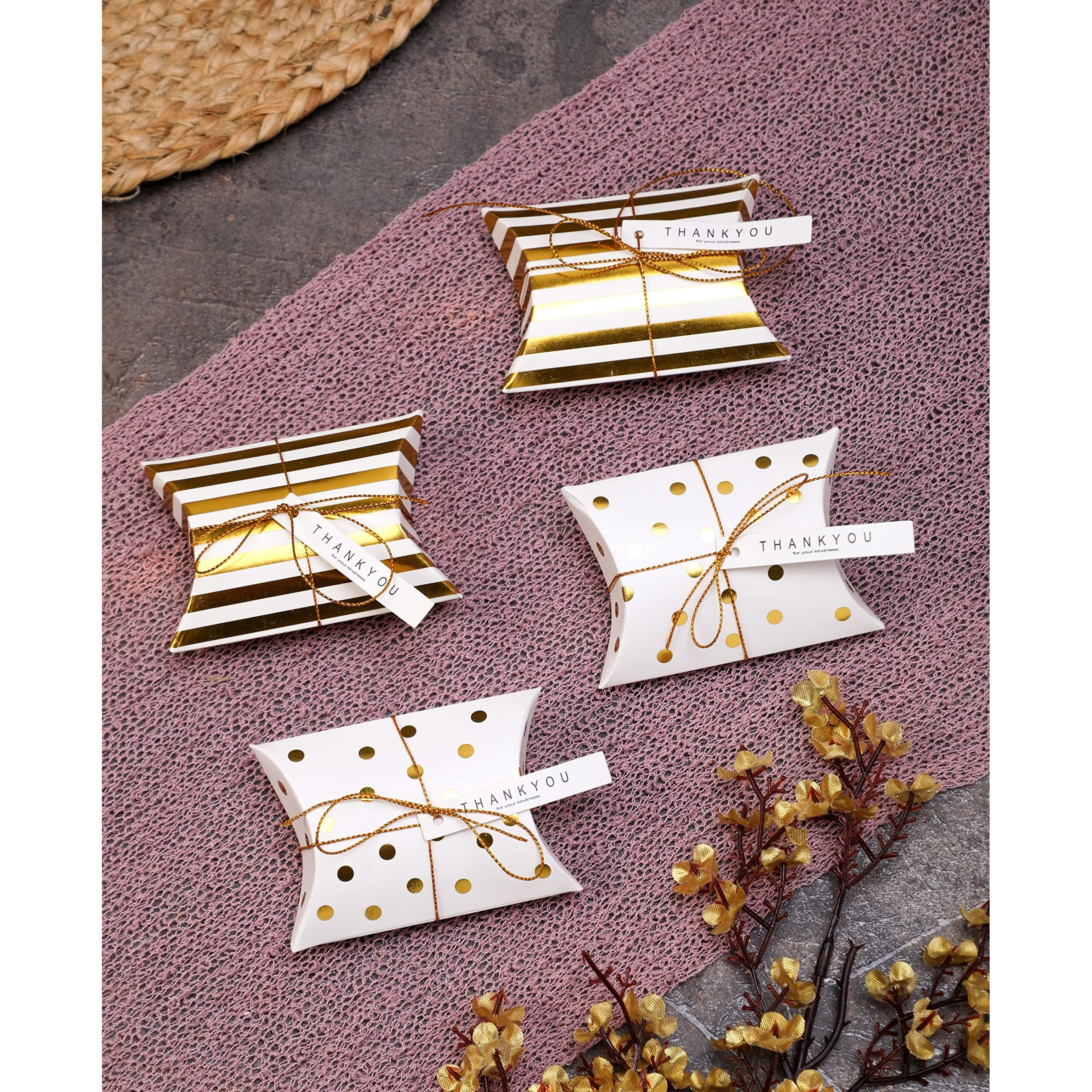 SATYAM KRAFT Golden Decorative Folding Paper Gift Boxes For Gifting Chocolates, Dryfruits Items - Fancy Decorative packaging Rakhi box, Function, Birthday Packing, Engagement (40 Pcs)