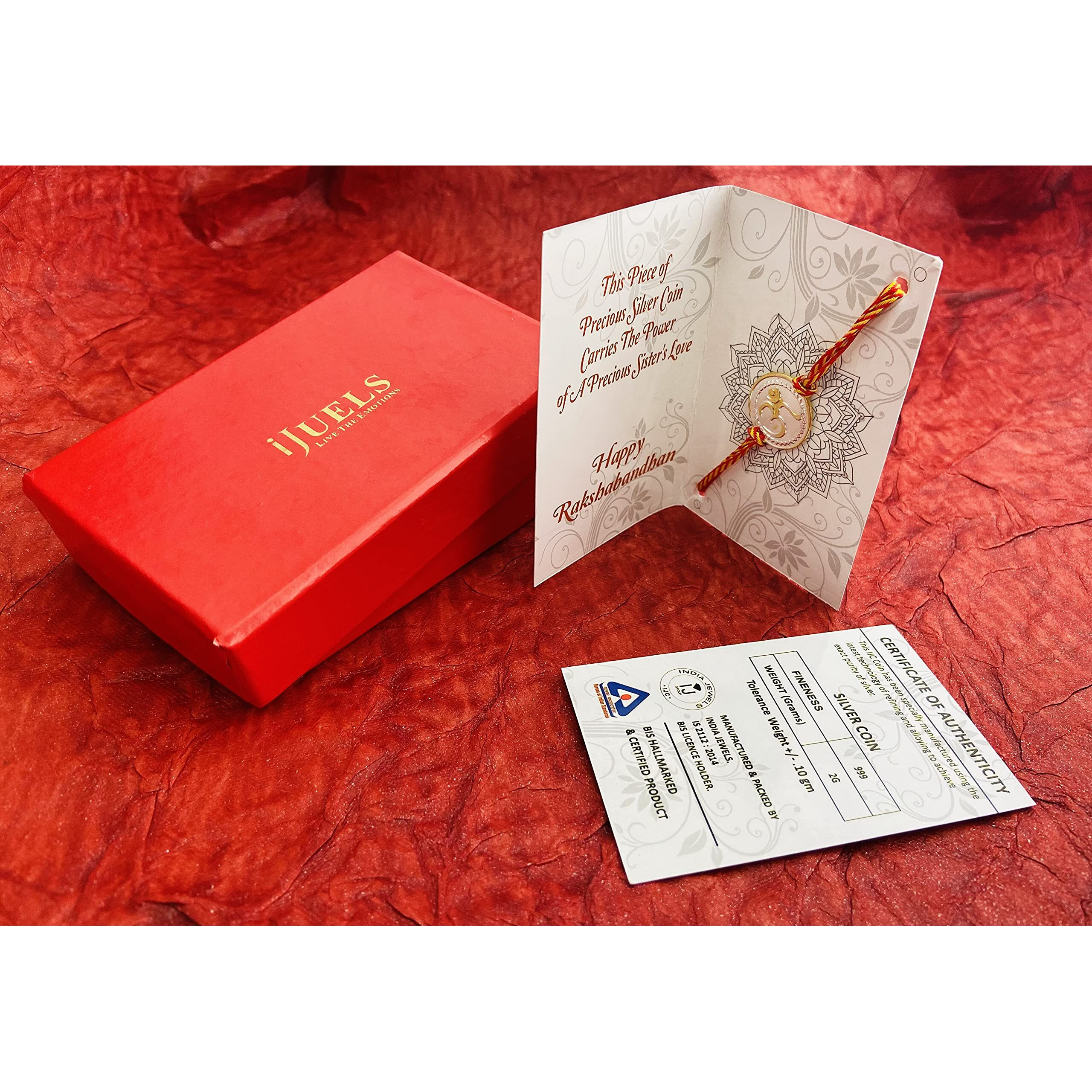 Ijuels 999 Pure Silver Bis Hallmarked 2 Gram Silver Coin Rakhi for Boys/Men_Ij18Srb004